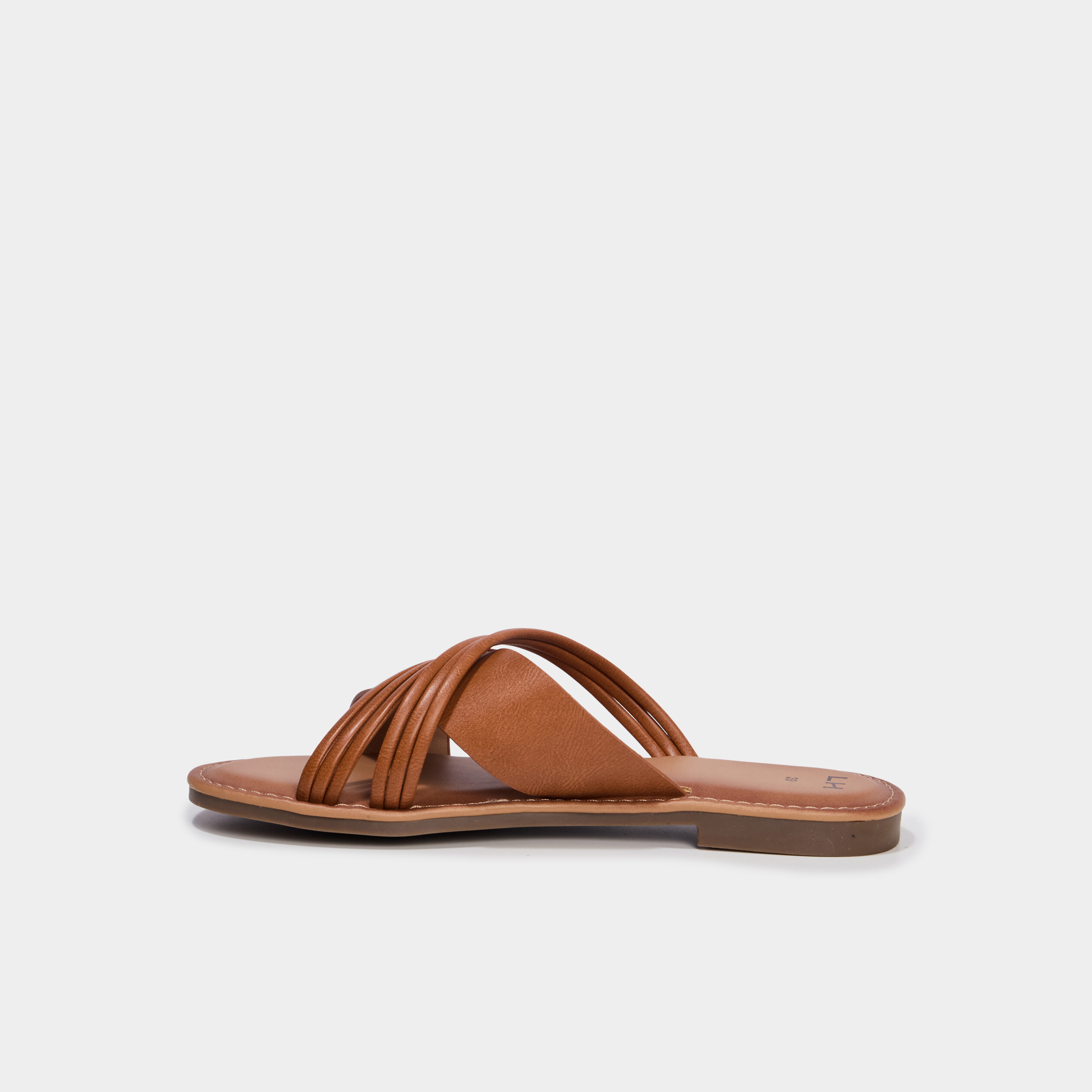 Mules plates avec brides crois&eacute;es marron femme