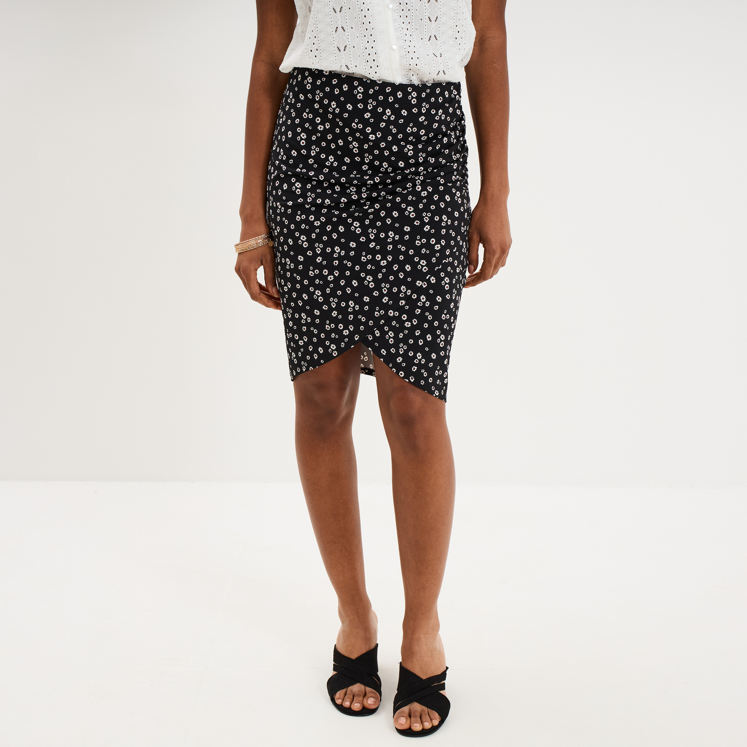 Jupe courte taille &eacute;lastiqu&eacute;e stretch noir femme
