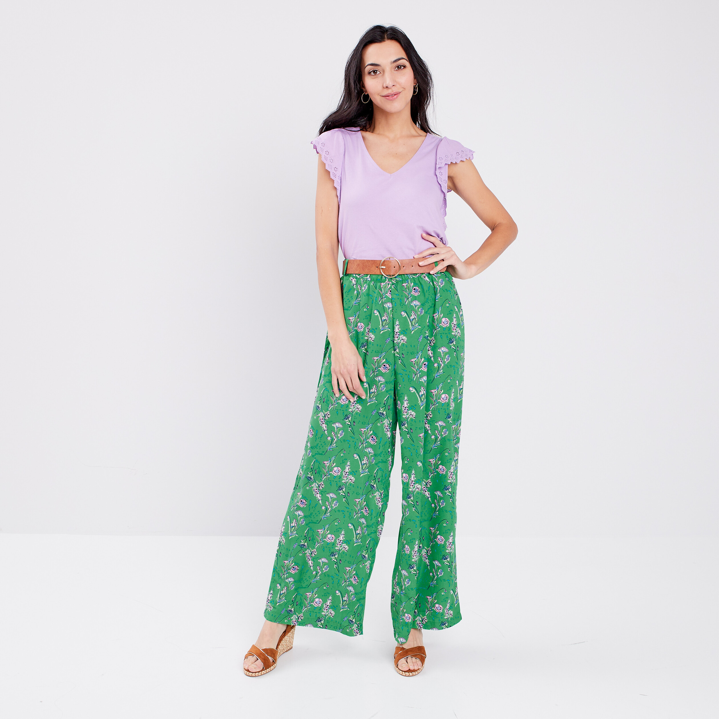 t shirt manches courtes volantees violet clair femme T-shirt manches courtes volantées violet clair femme