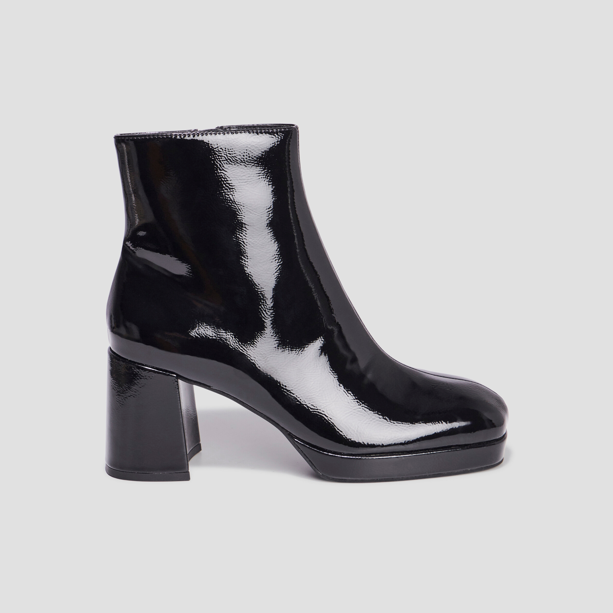 Bottines plateformes vernies &agrave; talons noir femme