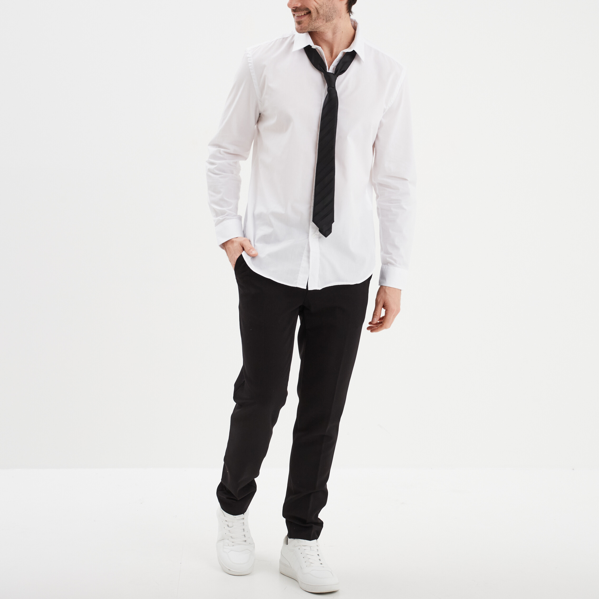 Chemise droite manches longues blanc homme