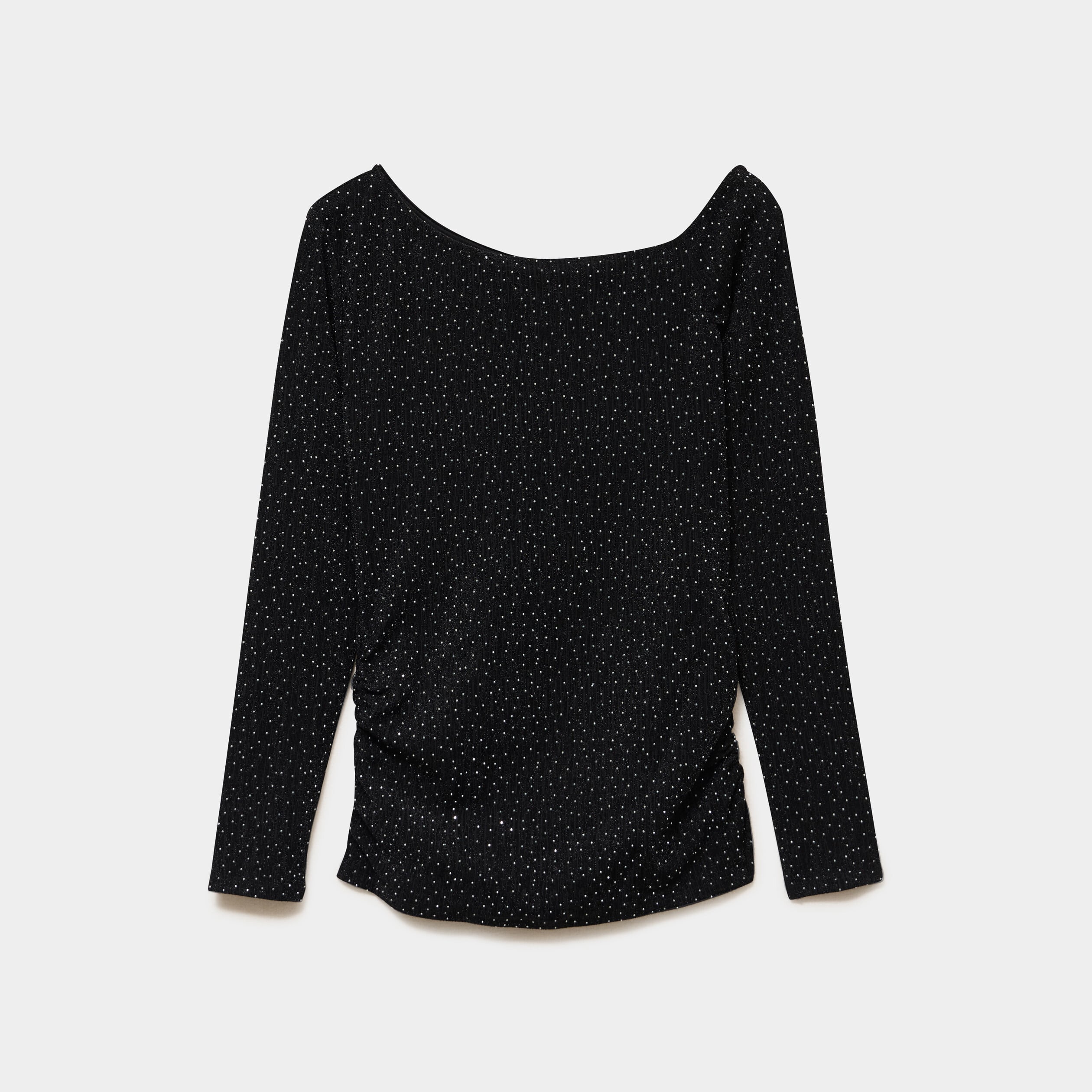 T-shirt cintr&eacute; &agrave; clous col asym&eacute;trique noir femme