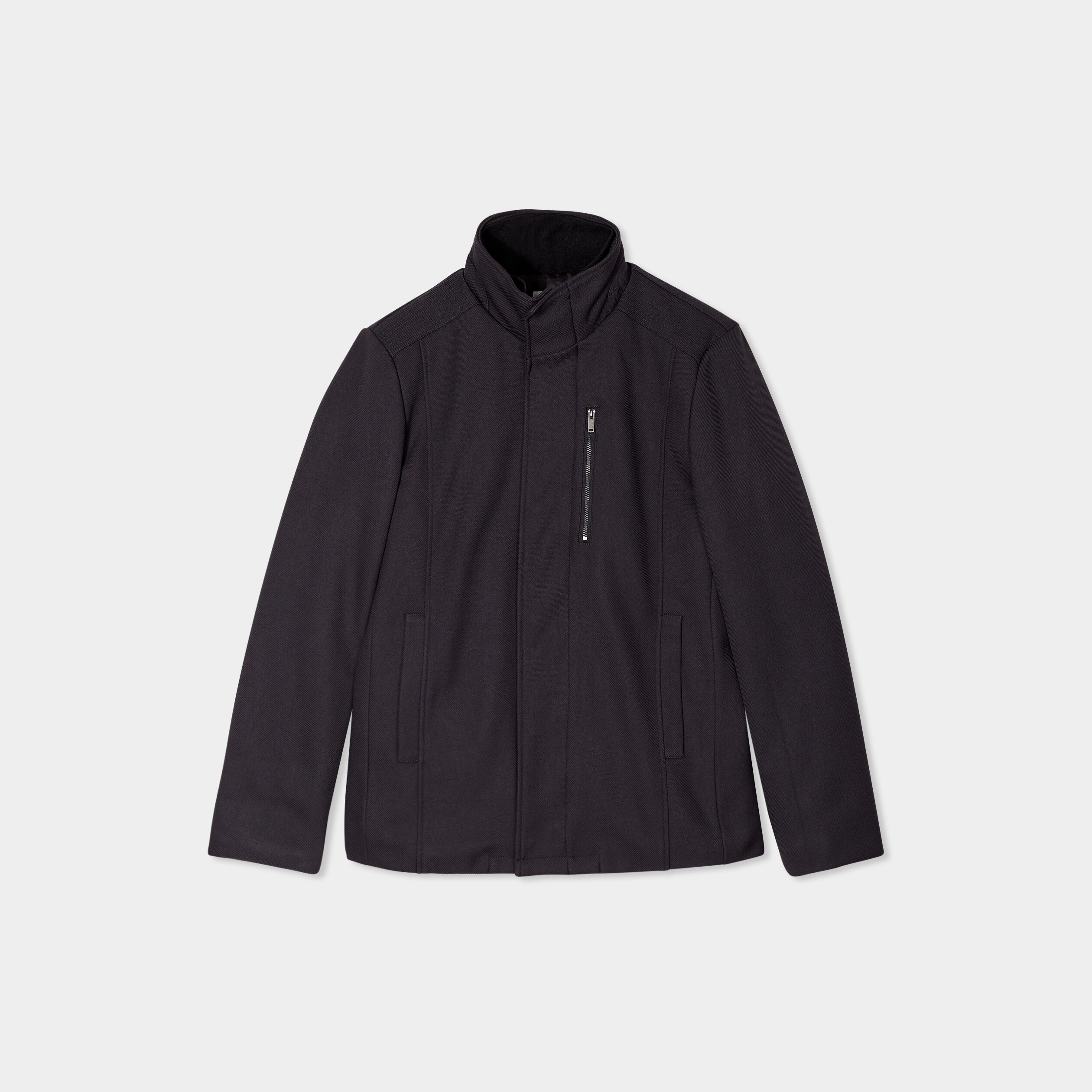 veste droite courte zippee col montant gris fonce homme Veste droite courte zippée col montant gris foncé homme