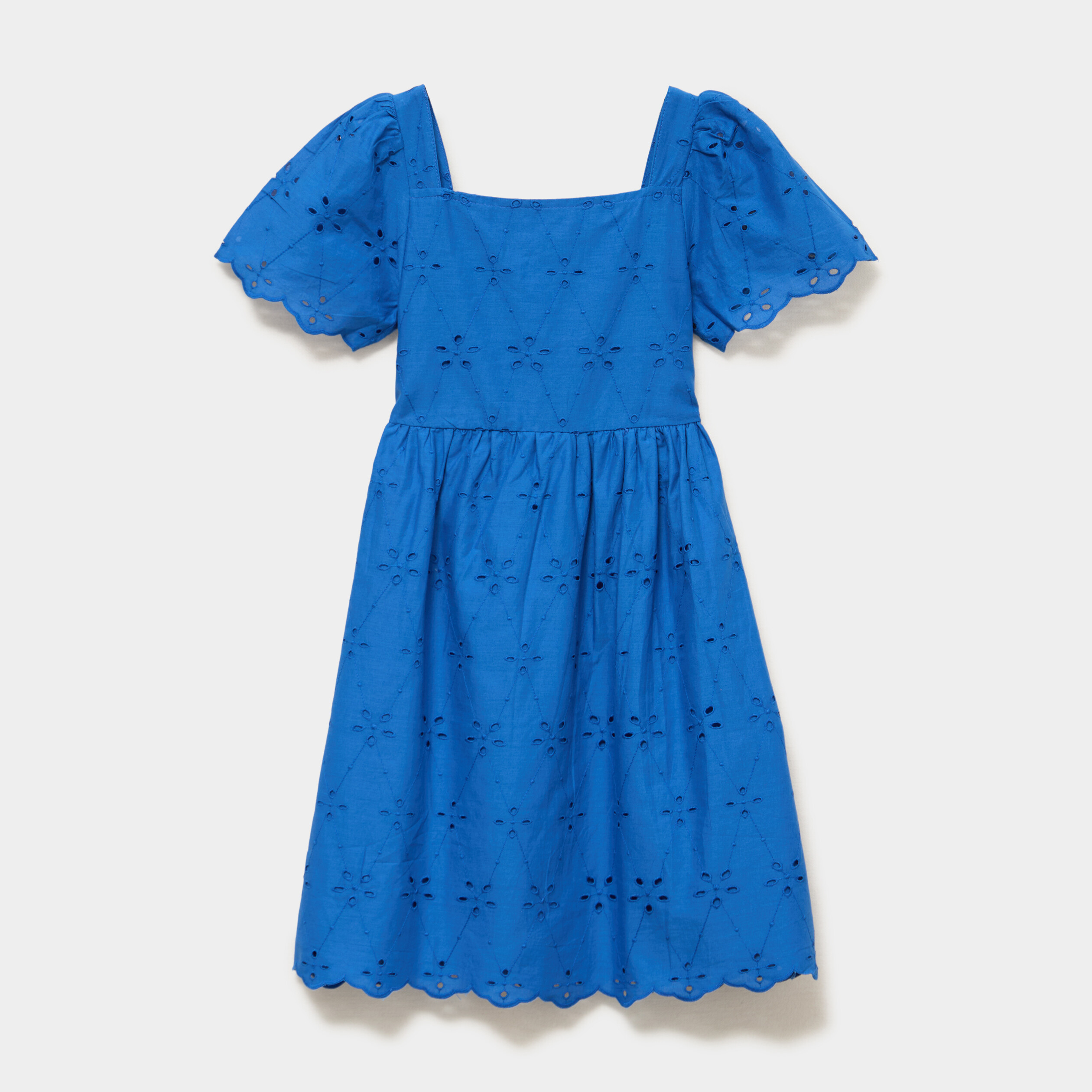 Robe c&eacute;r&eacute;monie broderie anglaise smock&eacute; bleu roi fille