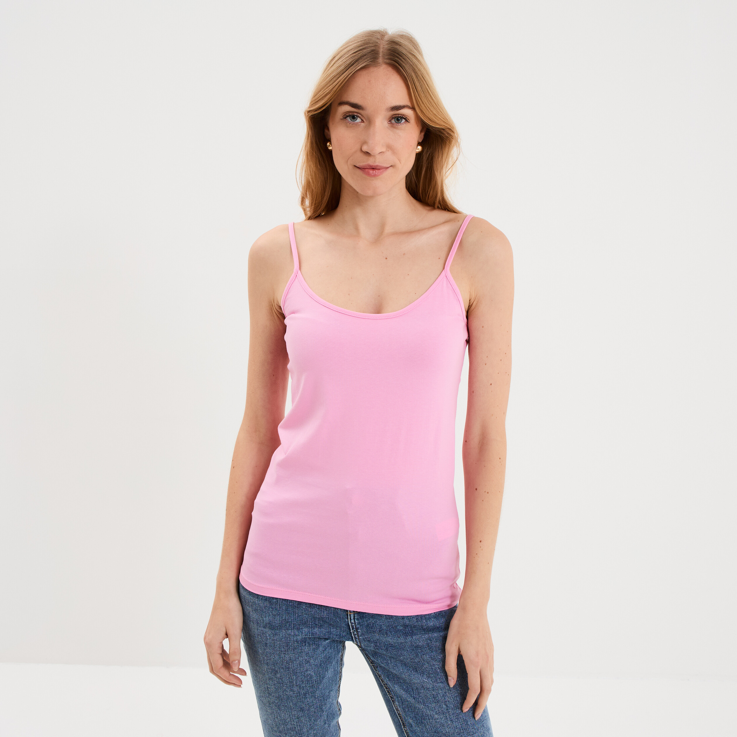 D&eacute;bardeur coton bretelles r&eacute;glables rose femme