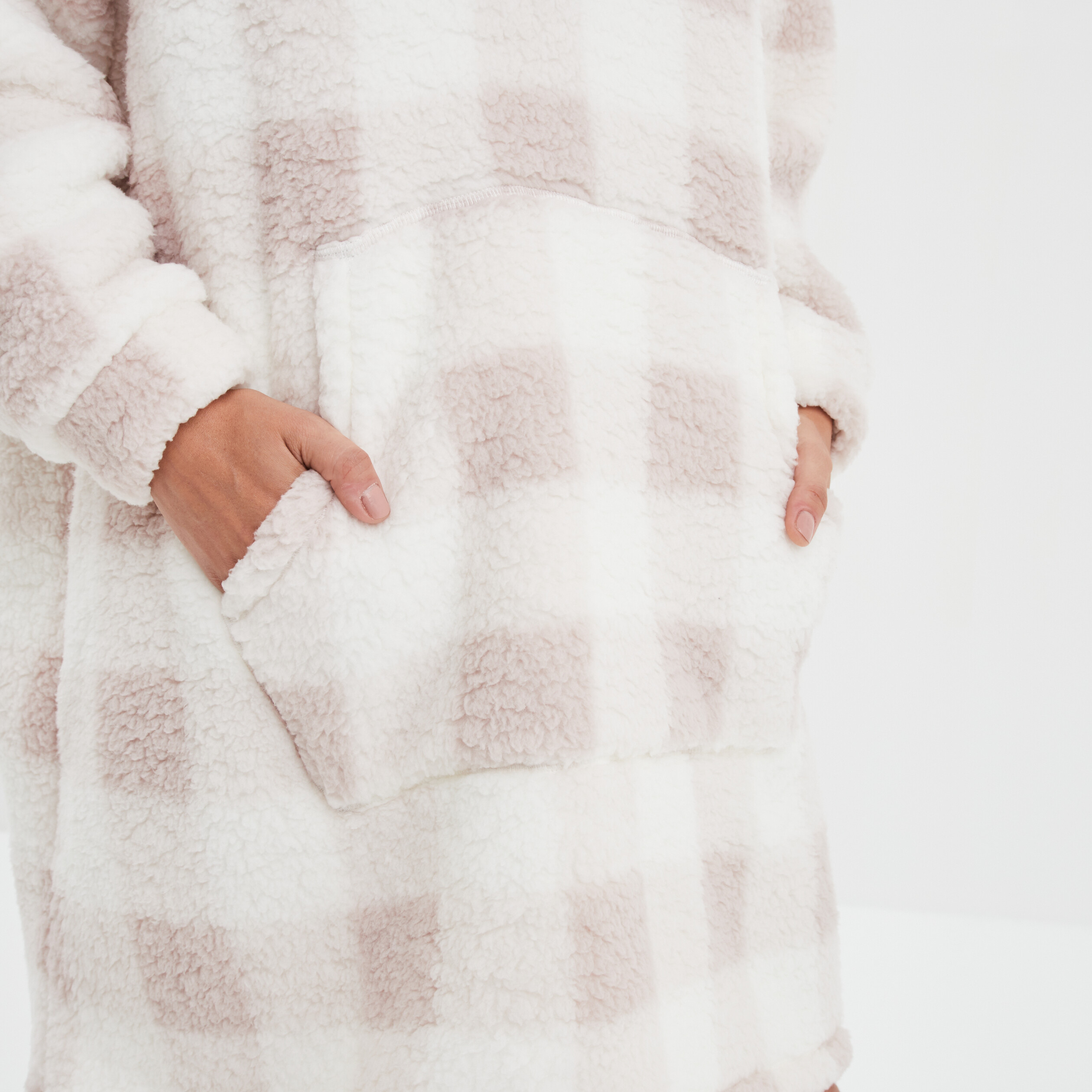 Poncho plaid long pilou rose femme
