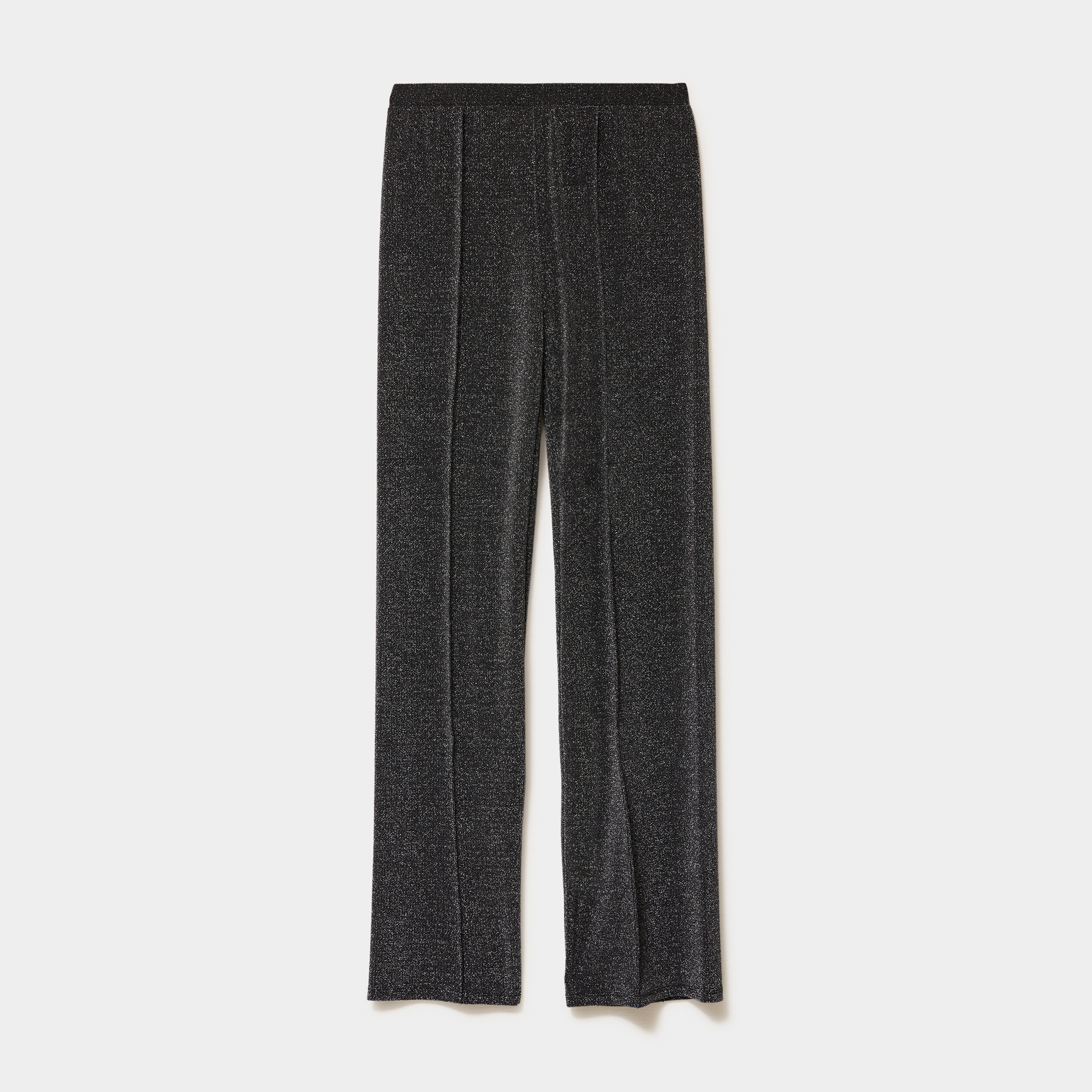 Pantalon flare fils m&eacute;tallis&eacute;s gris argent femme