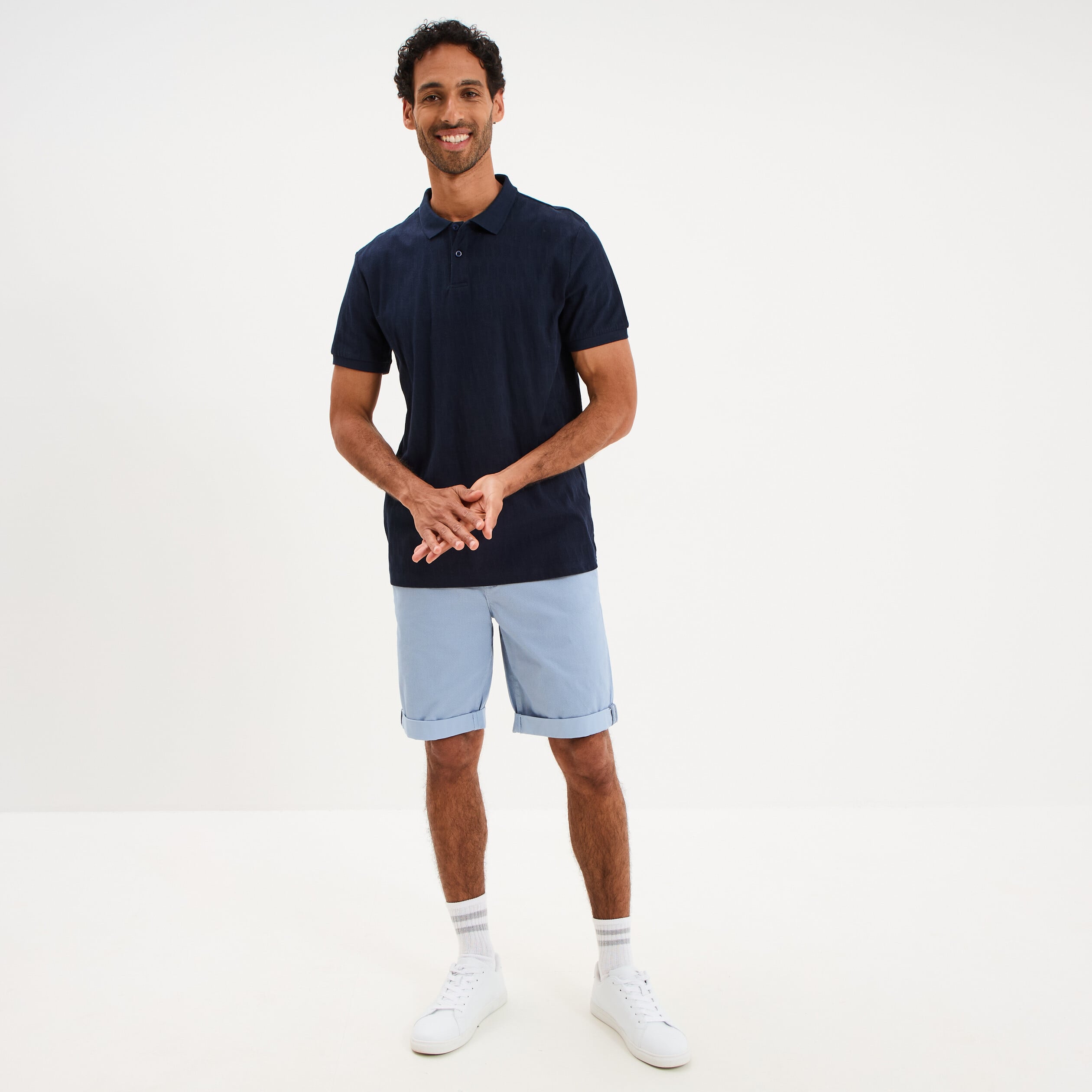 Polo textur&eacute; manches courtes bleu marine homme