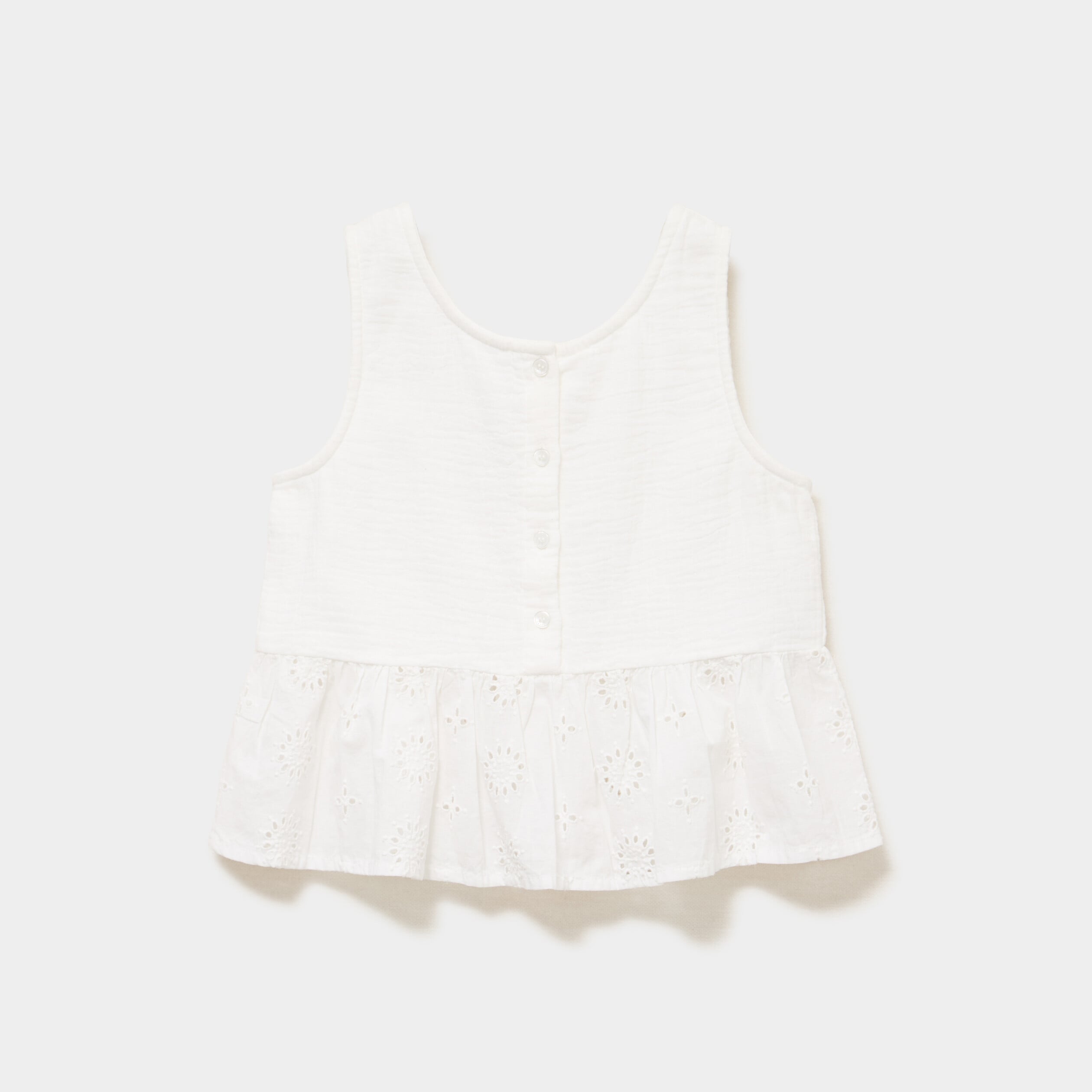 Blouse sans manches brod&eacute;e &agrave; volants ivoire fille