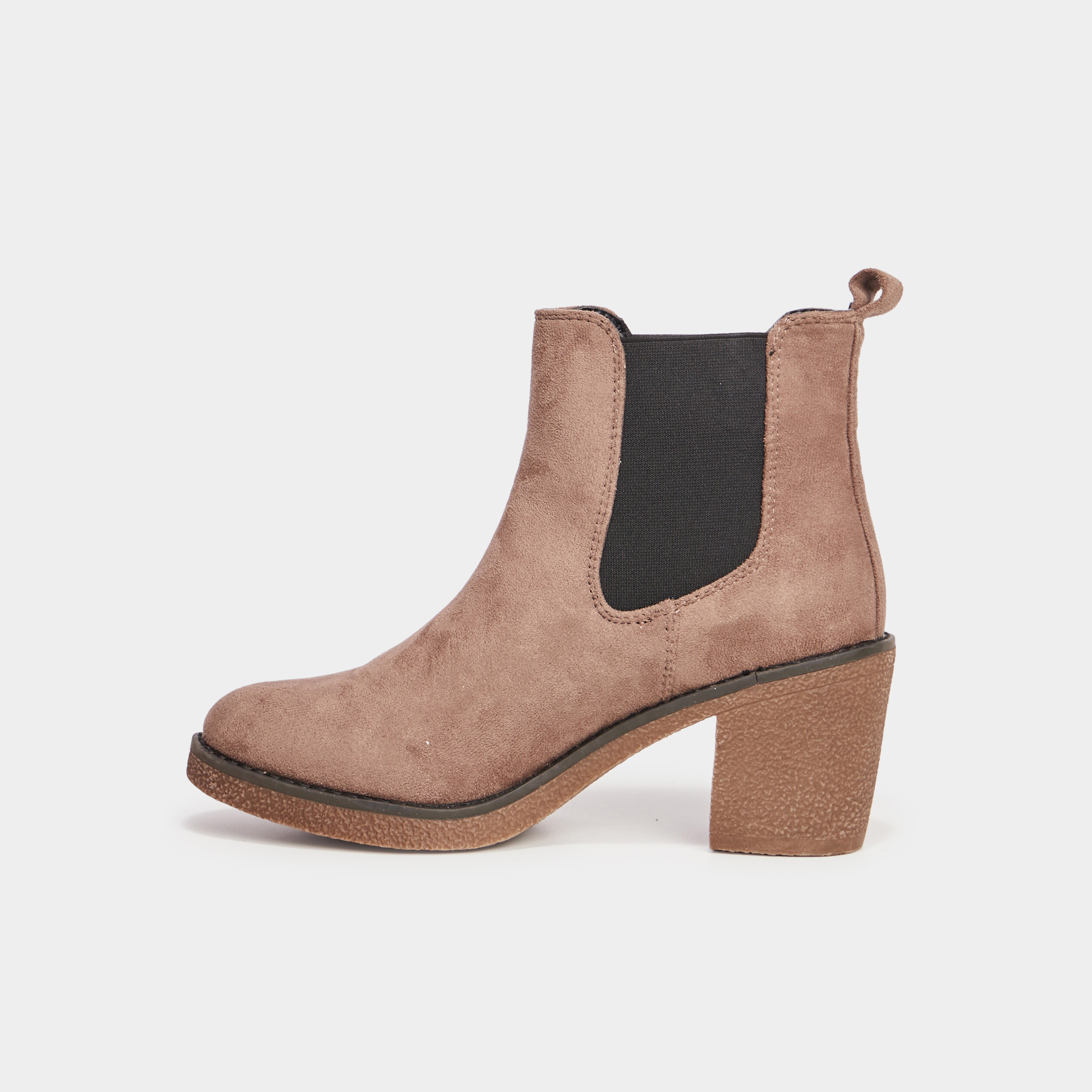 Bottines chelsea a talons aspect suedine taupe femme