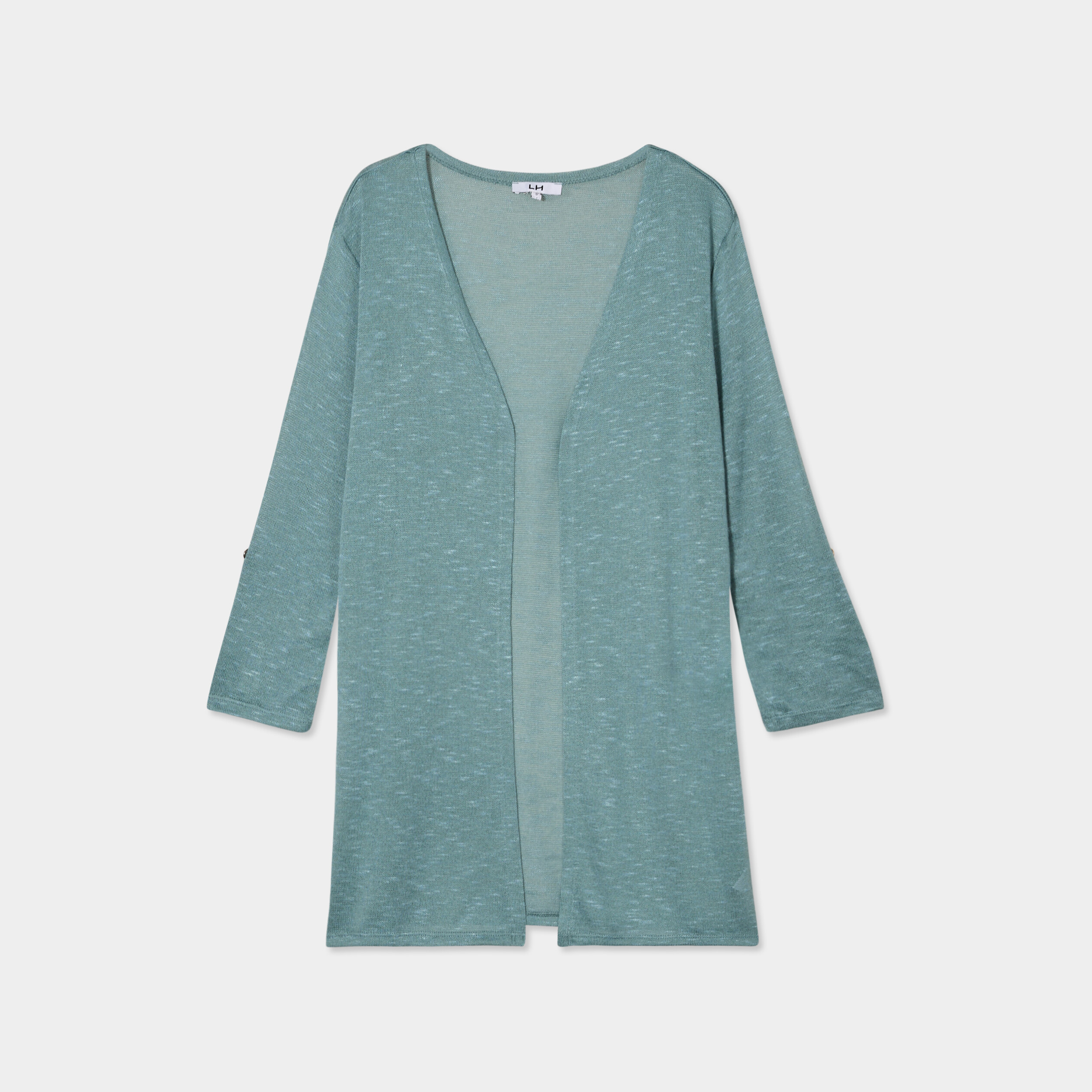 Gilet fin mi long manches 3/4 bleu gris femme