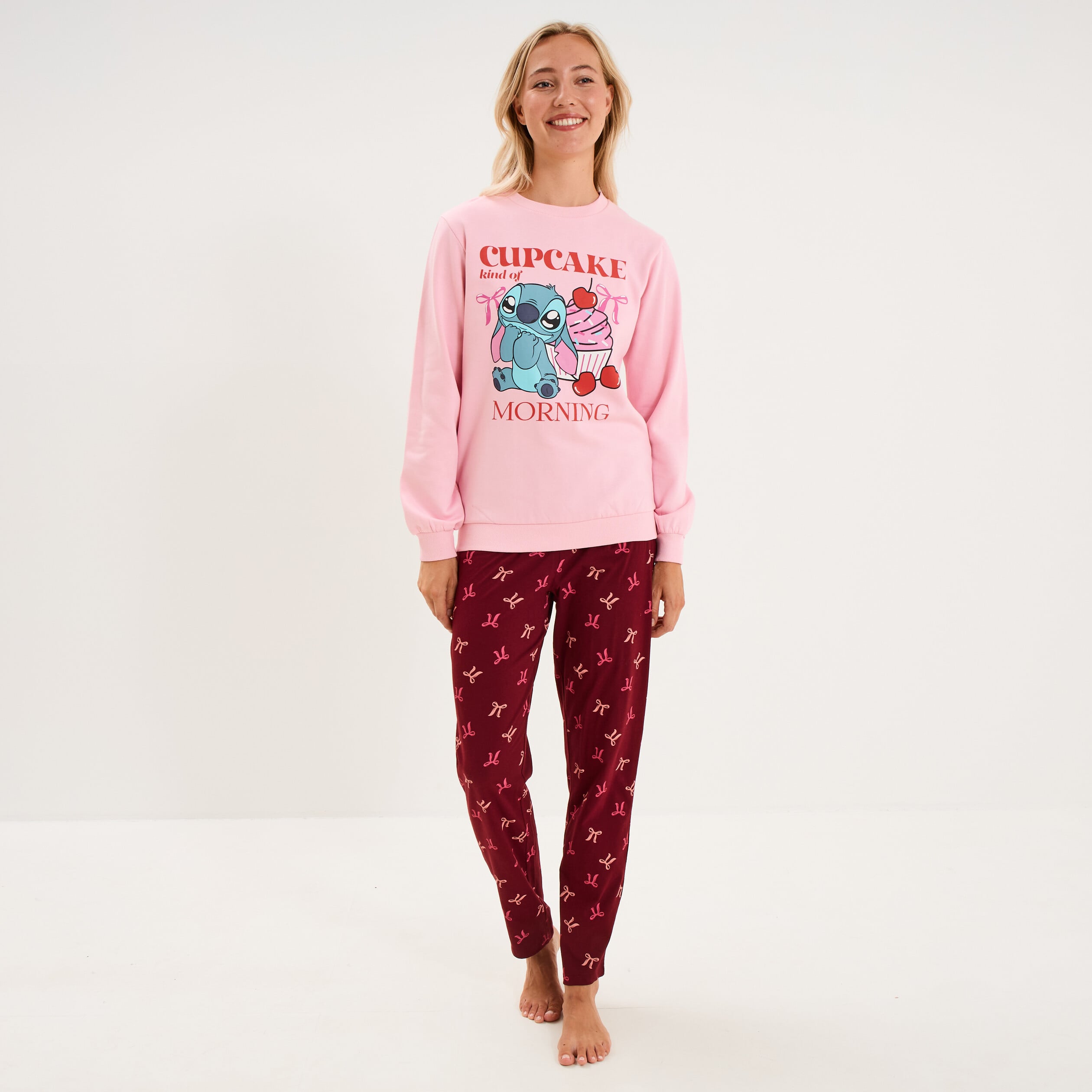 Ensemble pyjama 2 pi&egrave;ces Stitch rose femme
