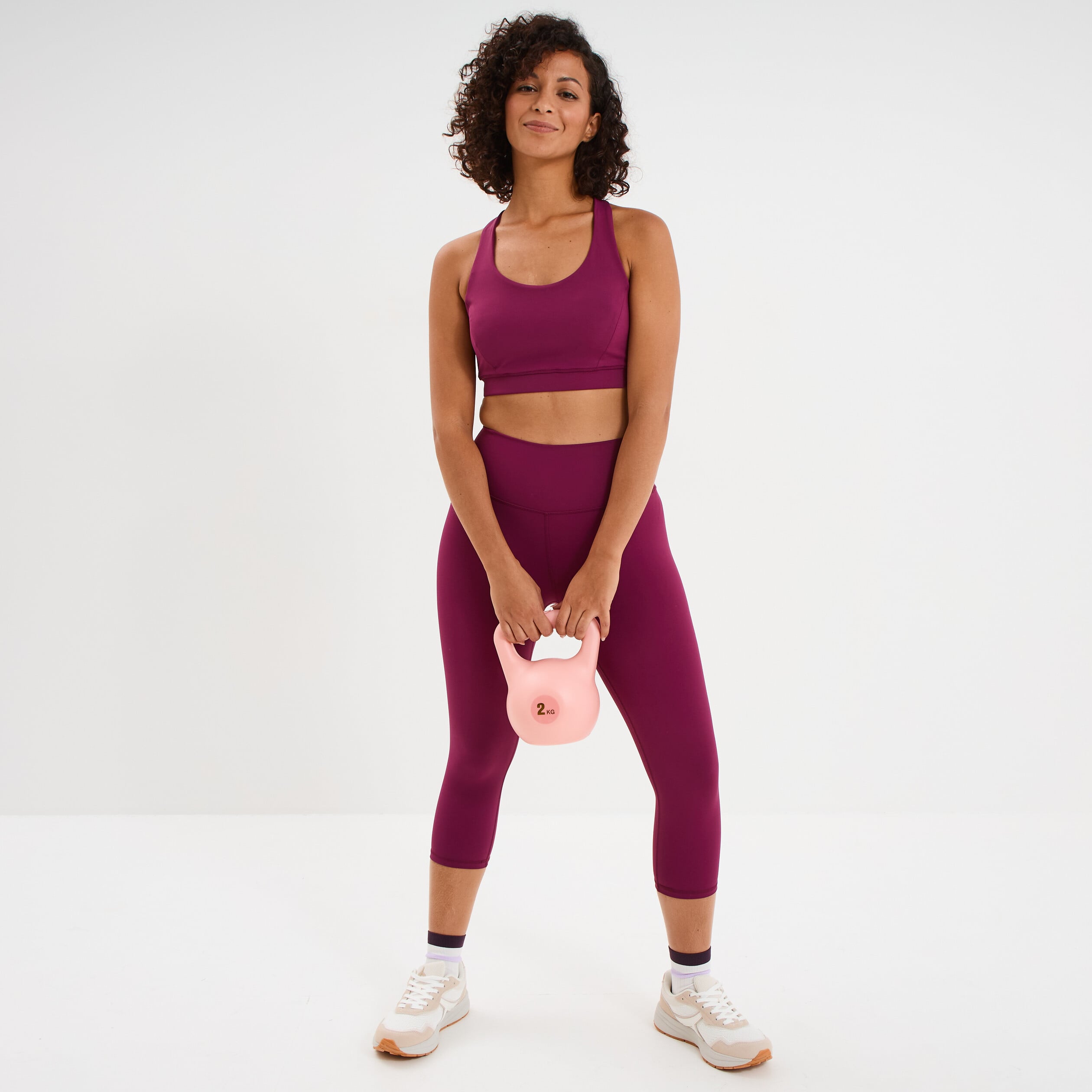 Legging corsaire de sport stretch violet fonc&eacute; femme