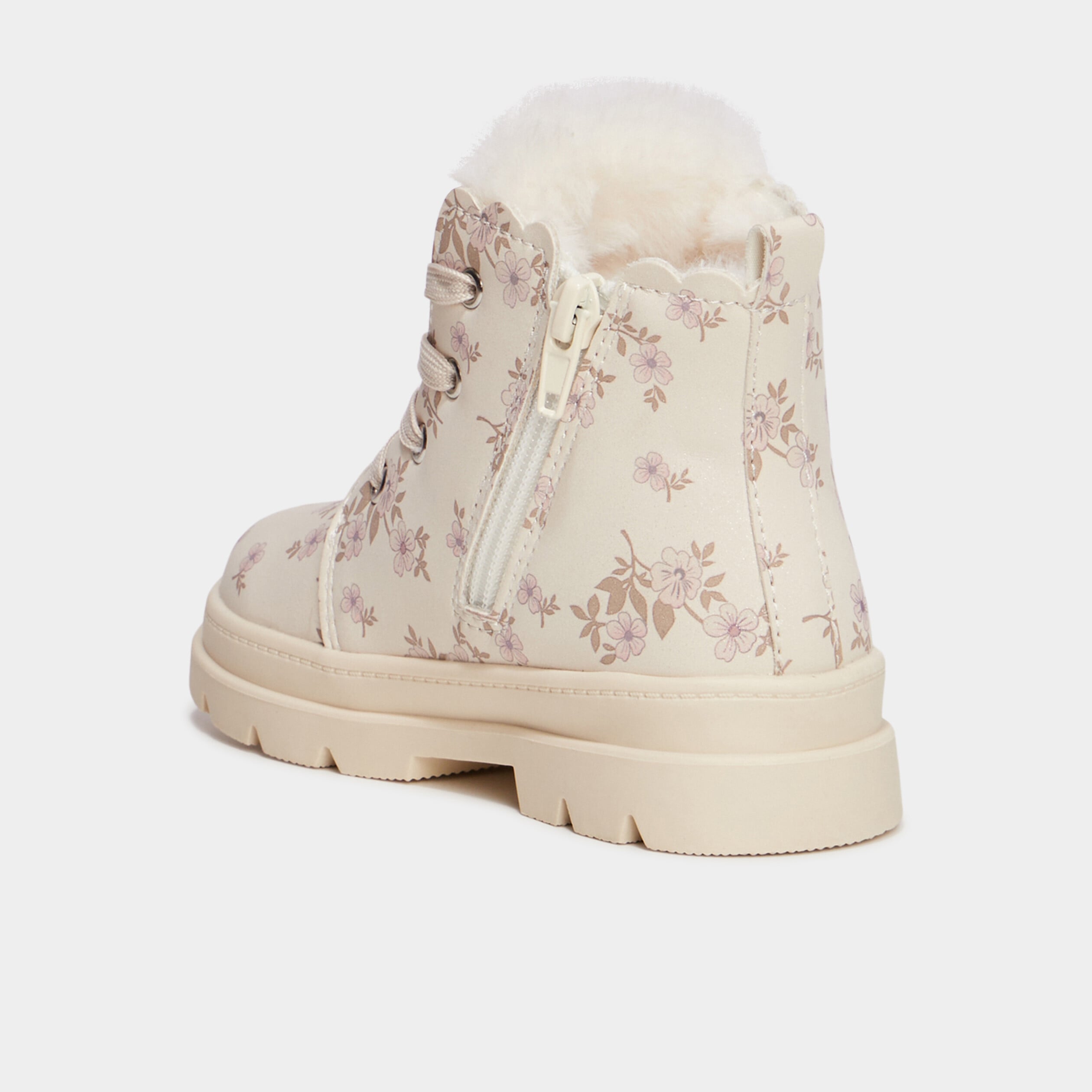 Bottines fourr&eacute;es &agrave; paillettes creme fille