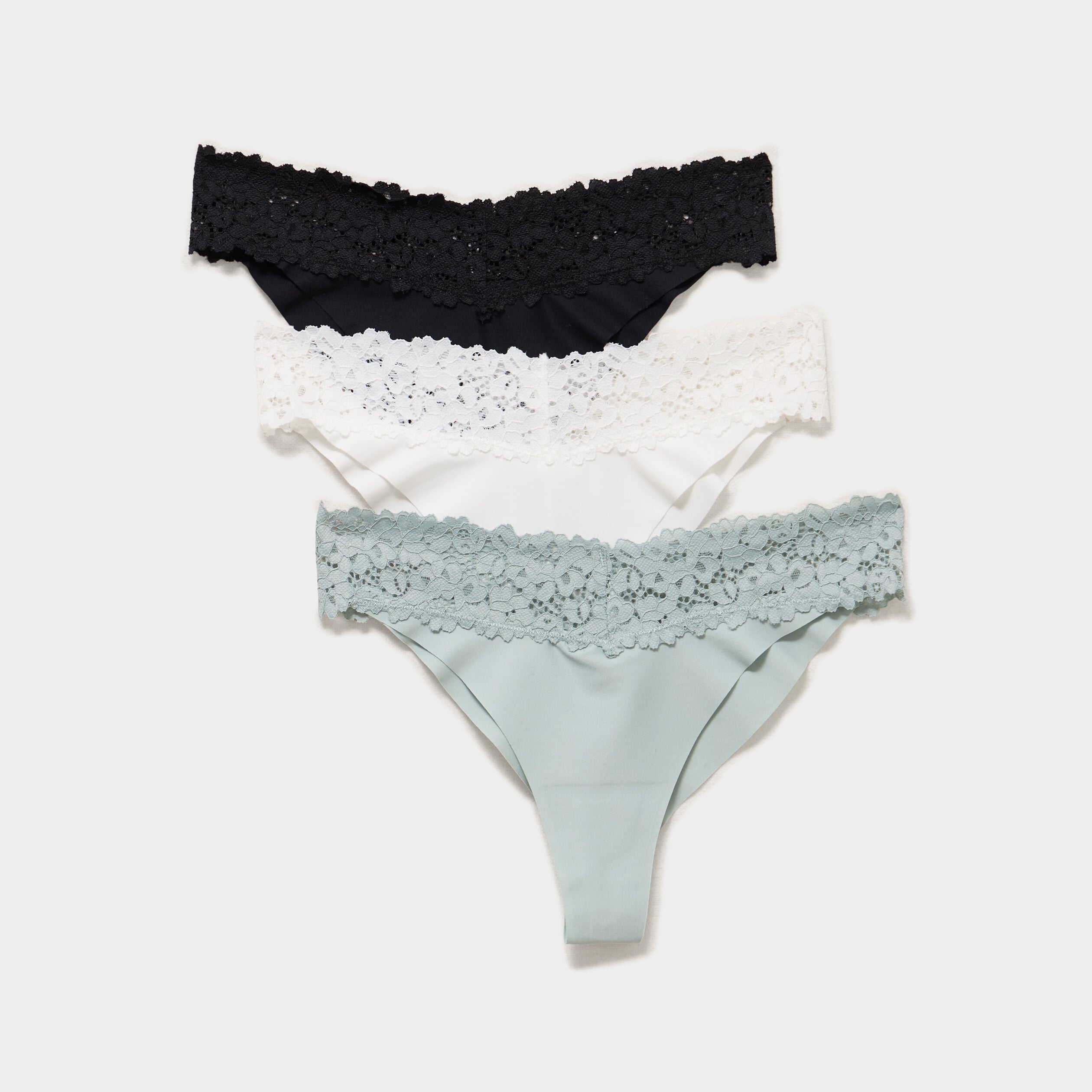 Lot 3 tangas avec dentelle vert clair femme