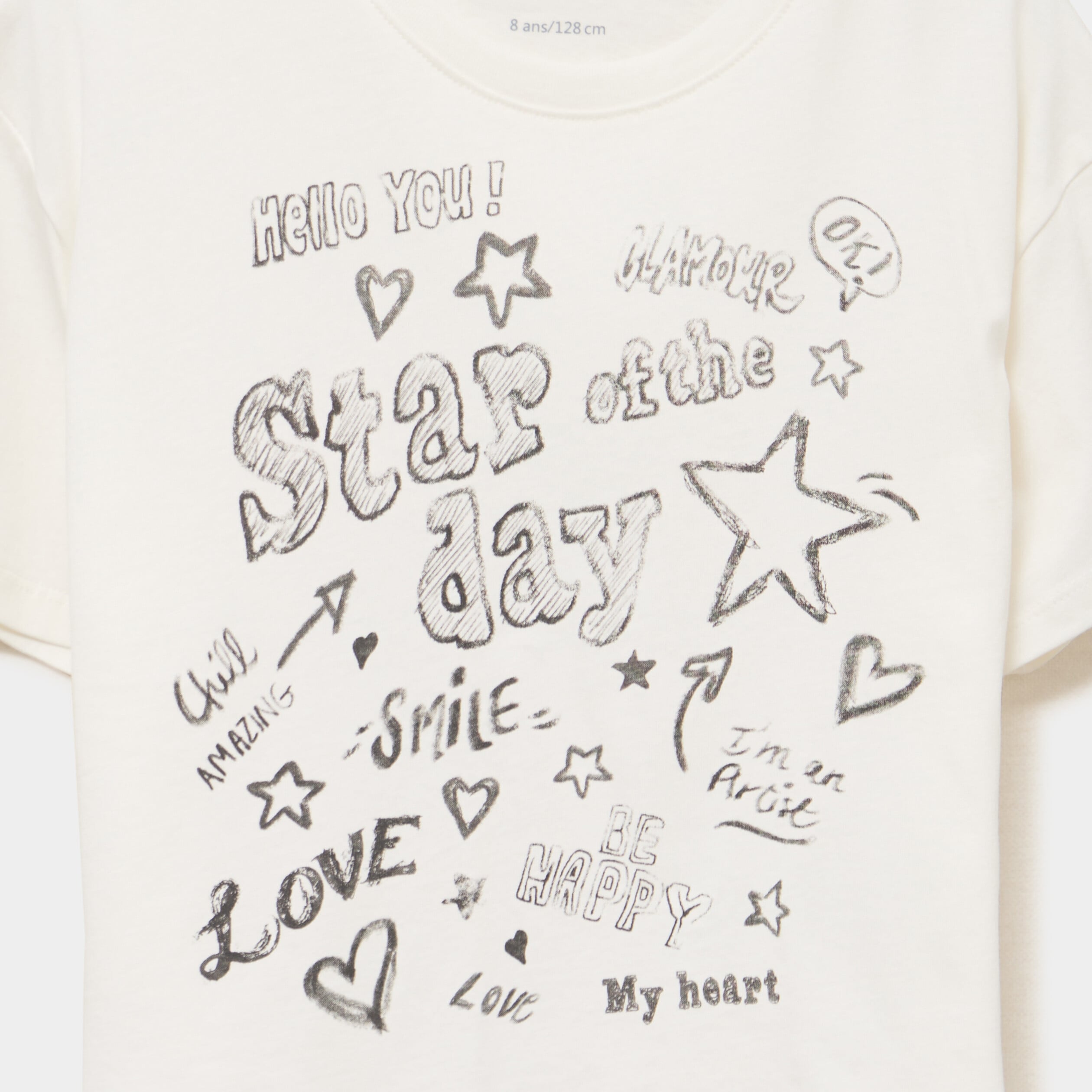 T-shirt manches courtes coton ivoire fille