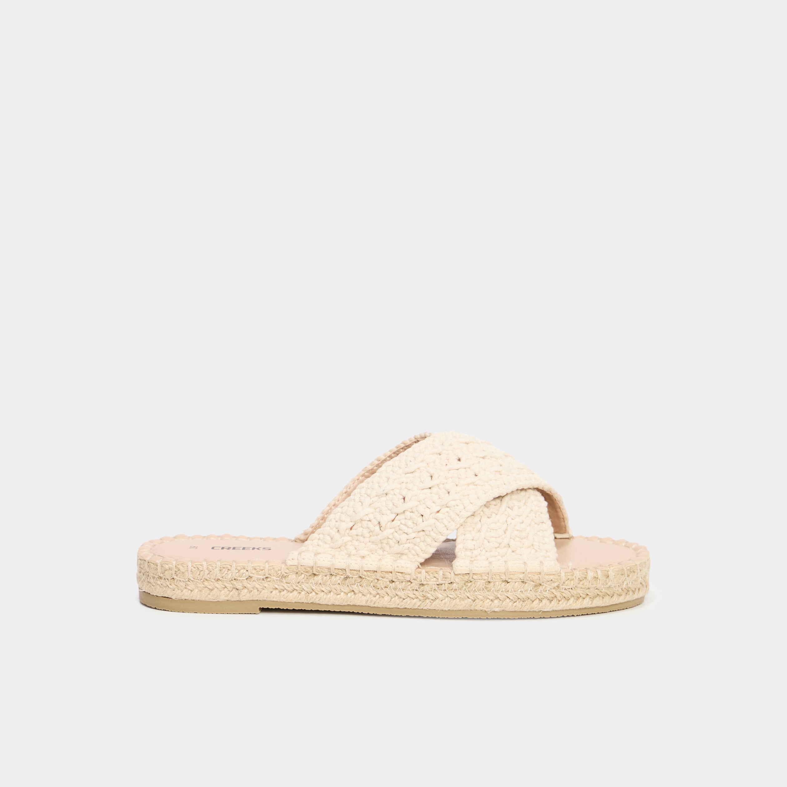 Mules effet tress&eacute; macram&eacute; blanc femme
