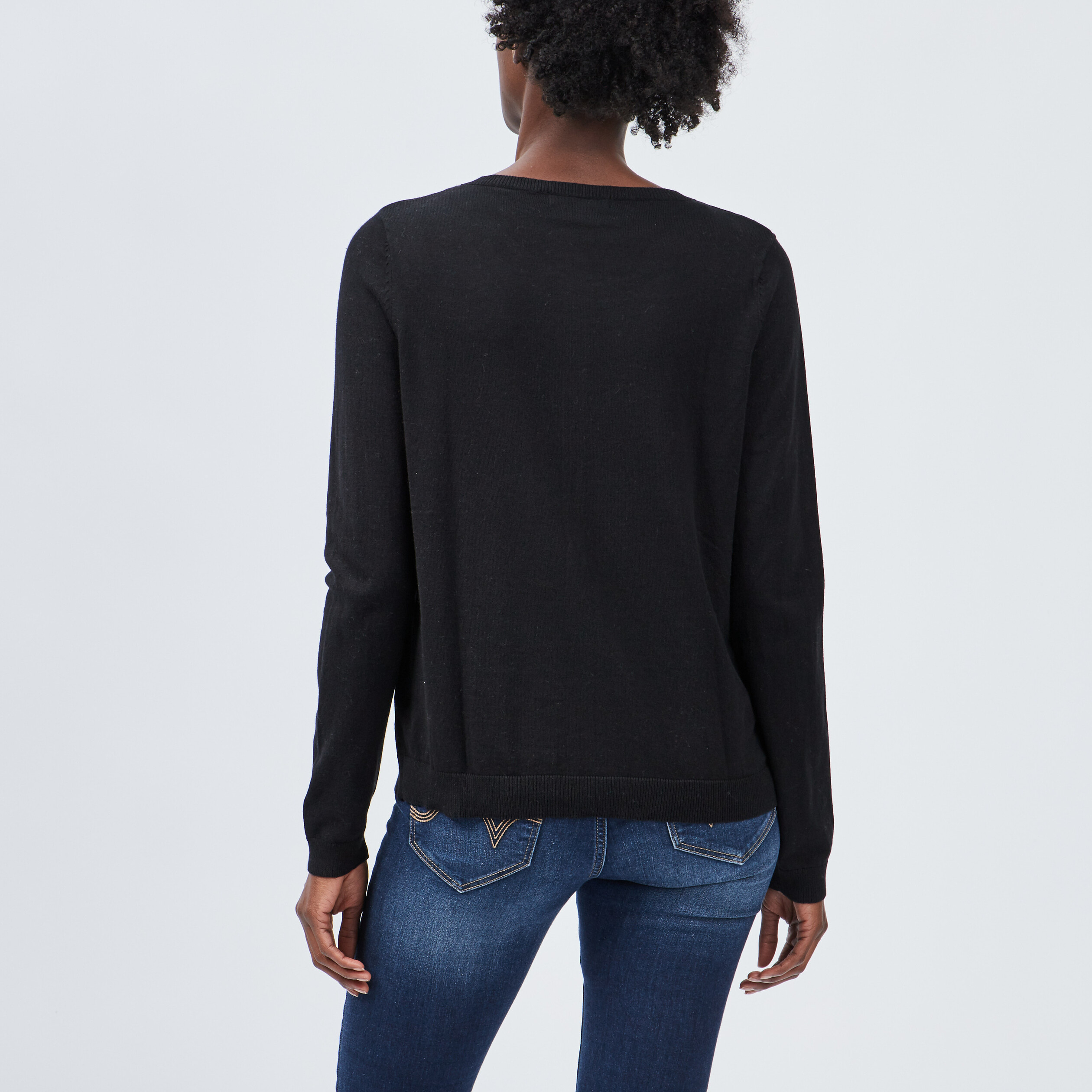 Gilet manches longues boutonn&eacute; col rond noir femme