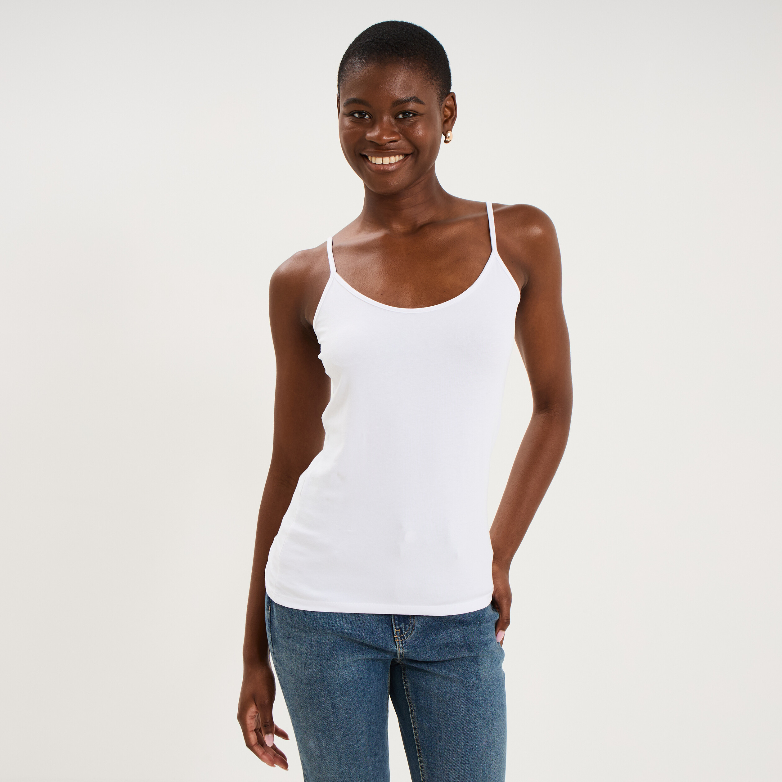 D&eacute;bardeur coton bretelles r&eacute;glables blanc femme