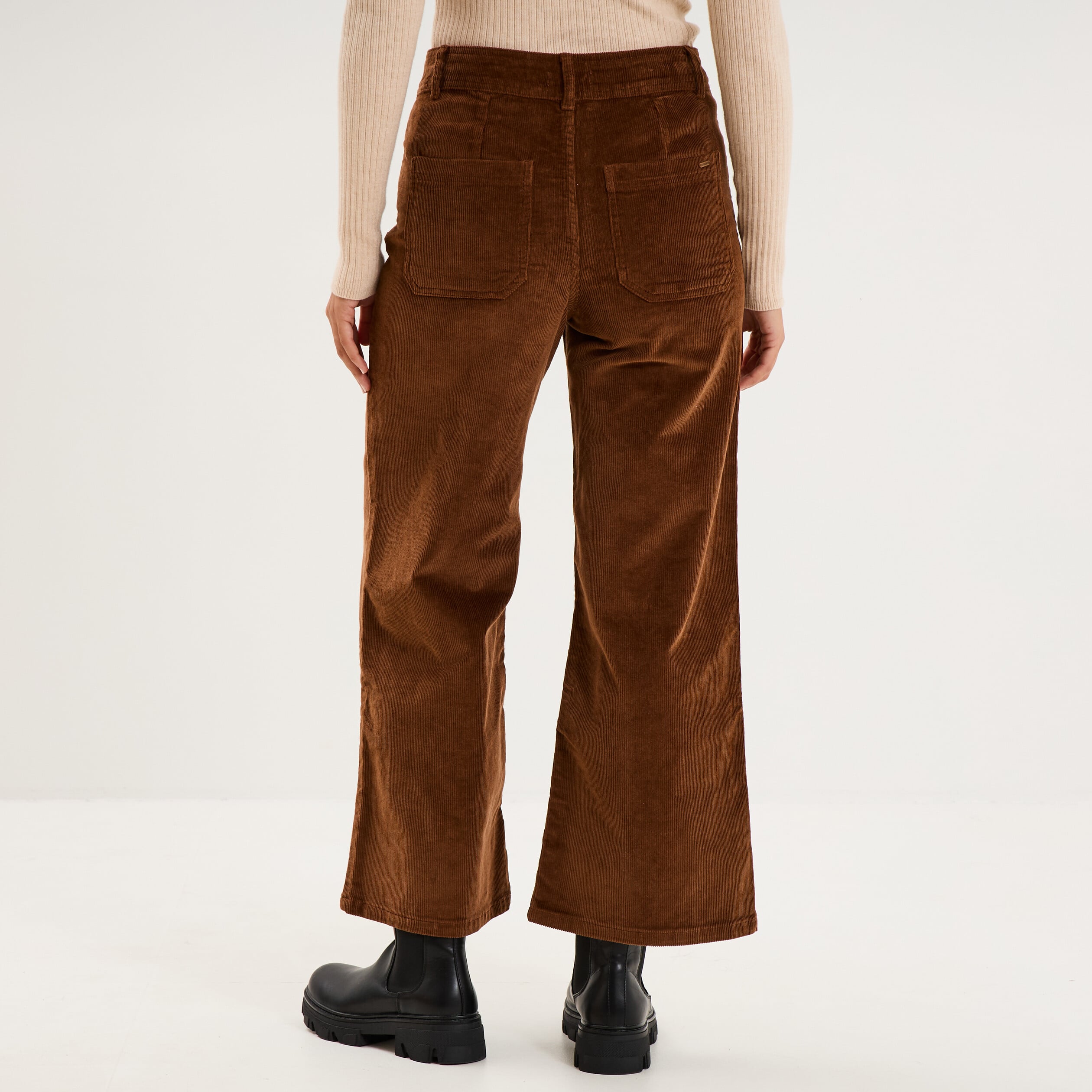 Pantalon effet velours flare 7/8&egrave;me marron femme