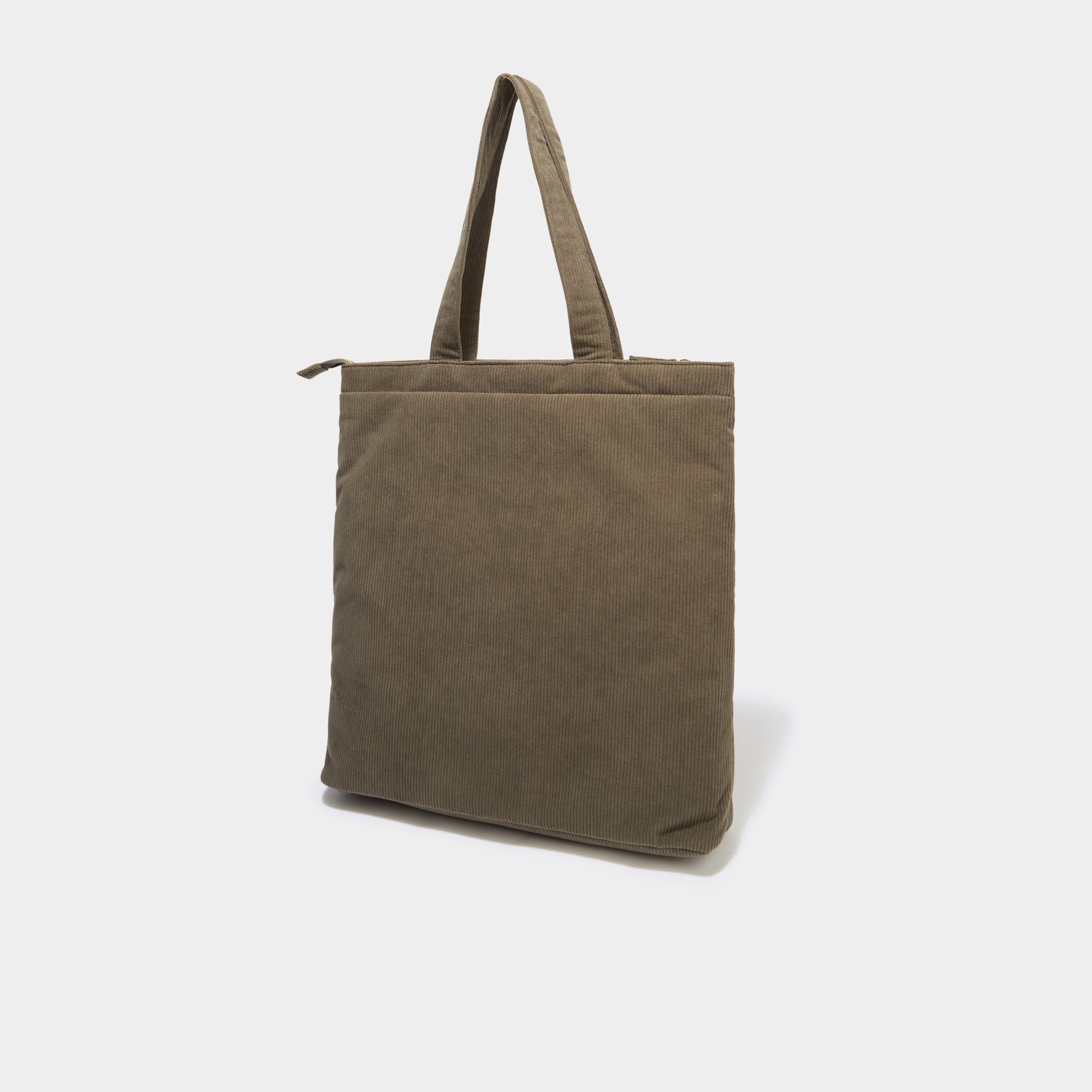 Sac tote bag zipp&eacute; effet velours vert kaki femme