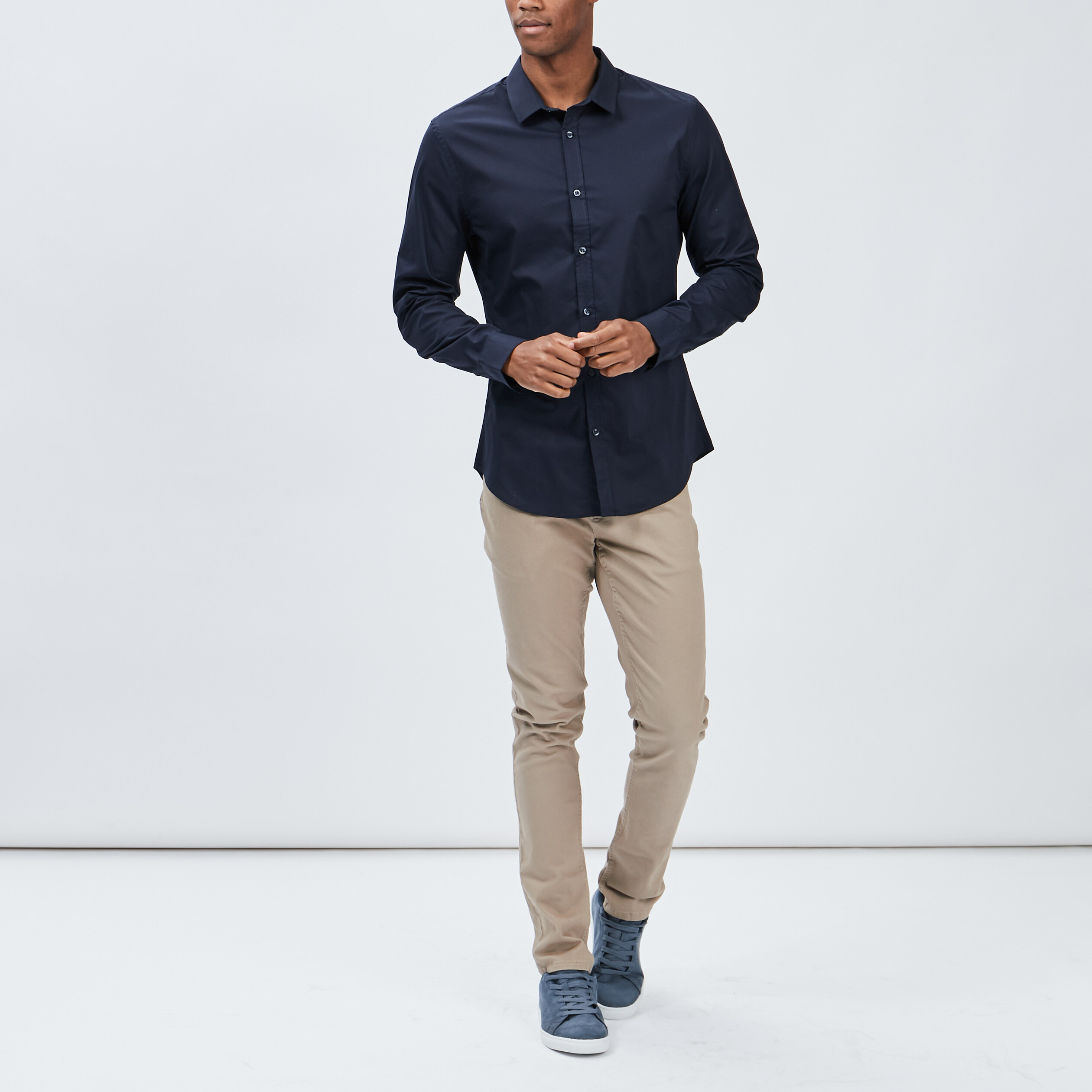 chemise stretch manches longues bleu marine homme Chemise stretch manches longues bleu marine homme