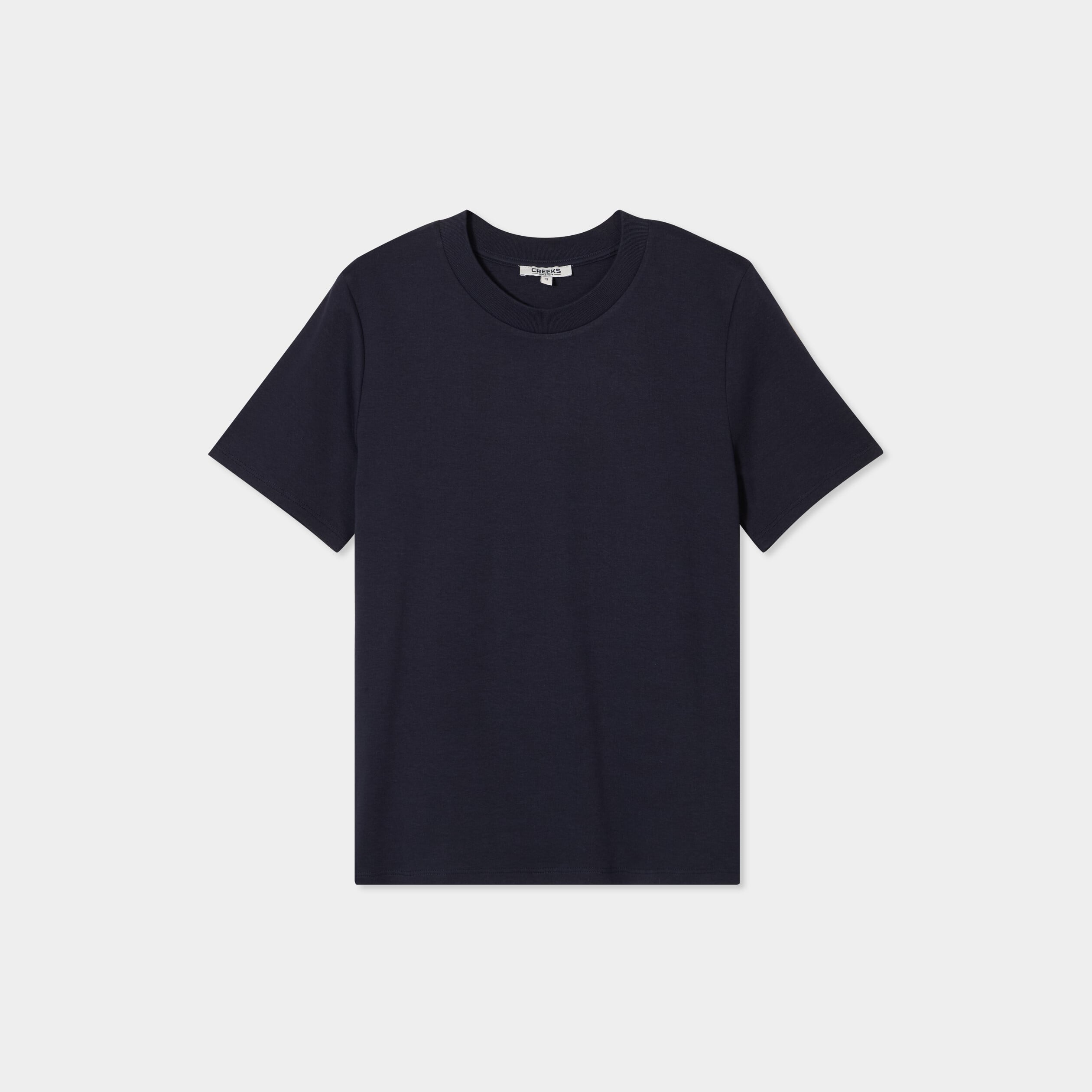 T-shirt col rond manches courtes coton bleu fonc&eacute; femme