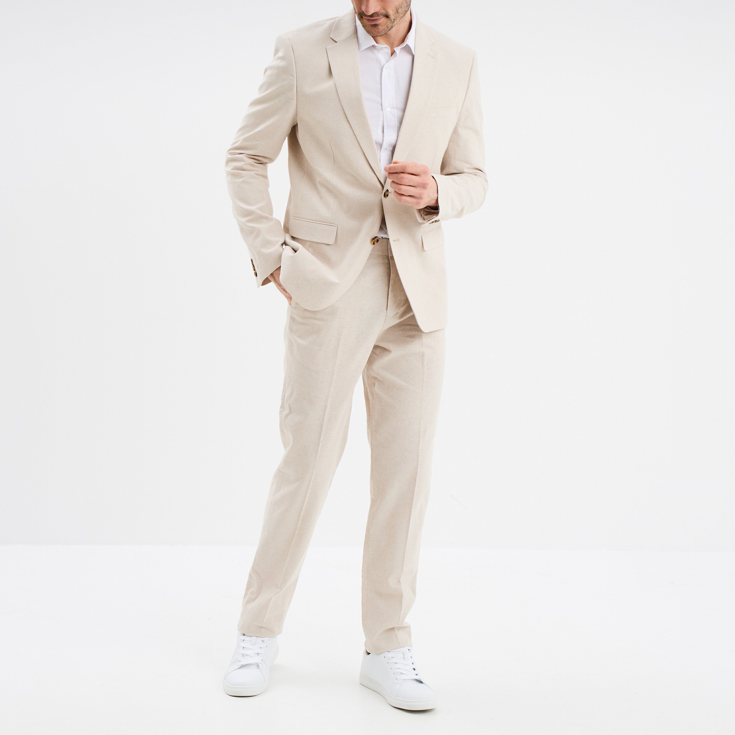 pantalon de costume chino lin melange gris clair homme Pantalon de costume chino lin mélangé gris clair homme