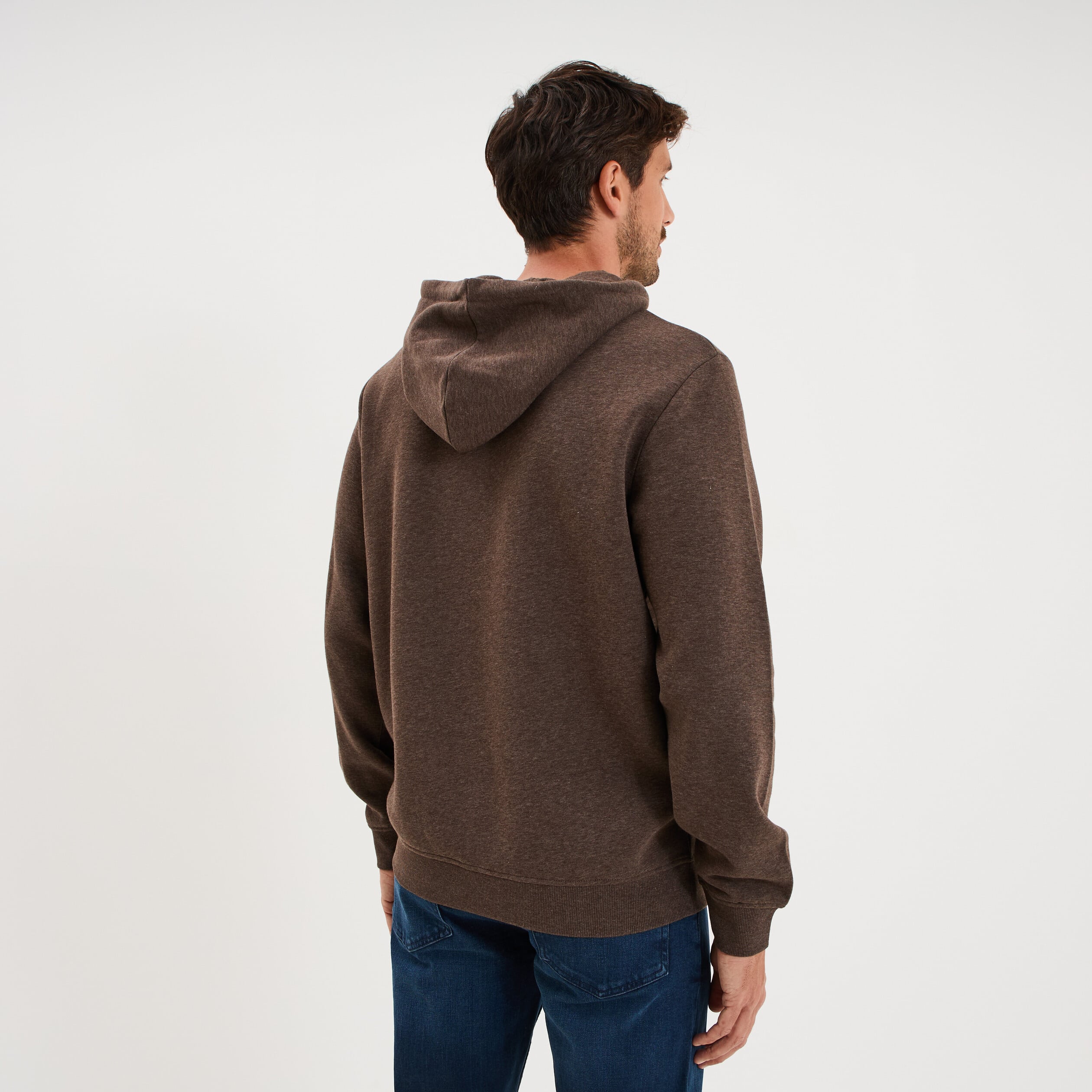 Sweat hoodie 1 poche et capuche marron chocolat homme