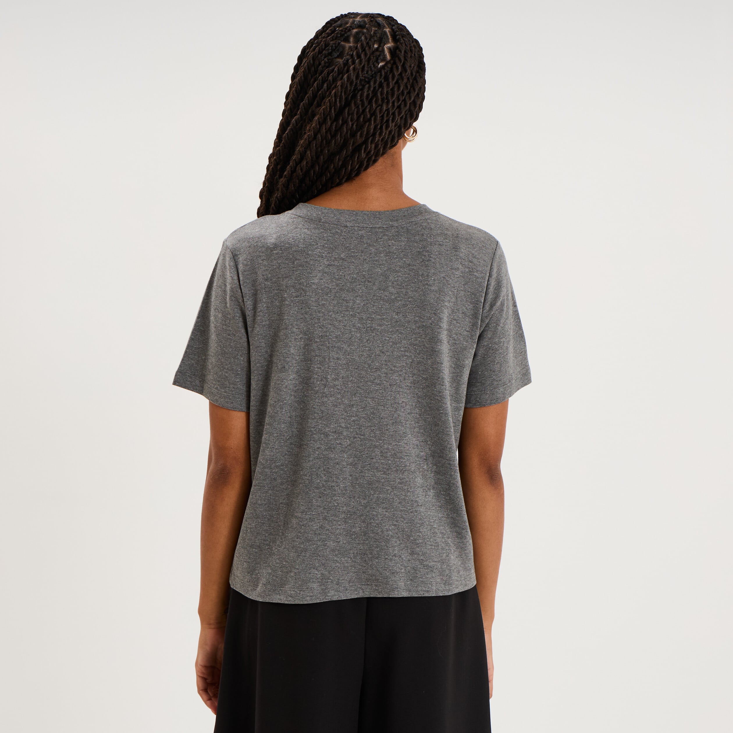 T-shirt col rond manches courtes coton gris femme