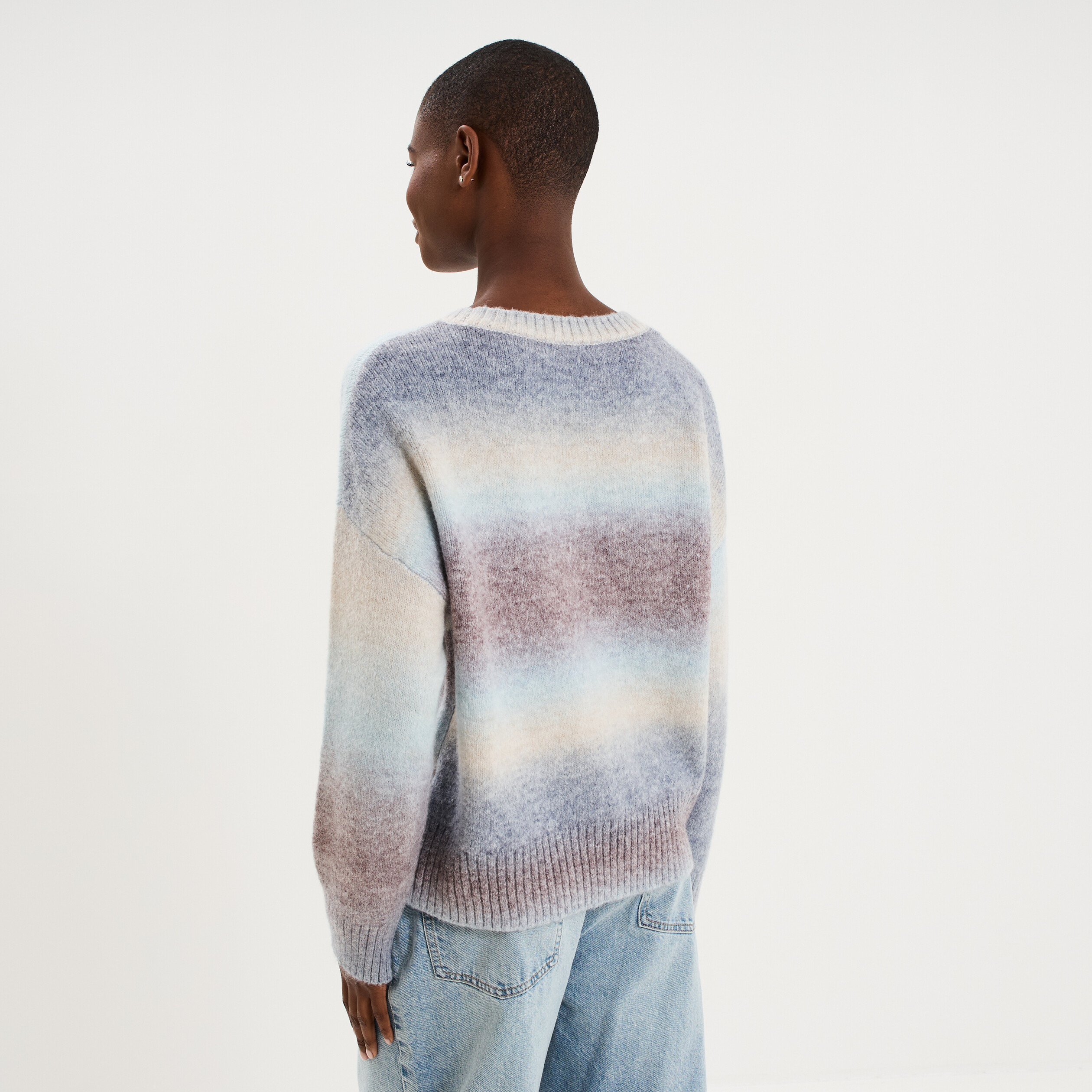 Pull droit col rond manches longues bleu ciel femme