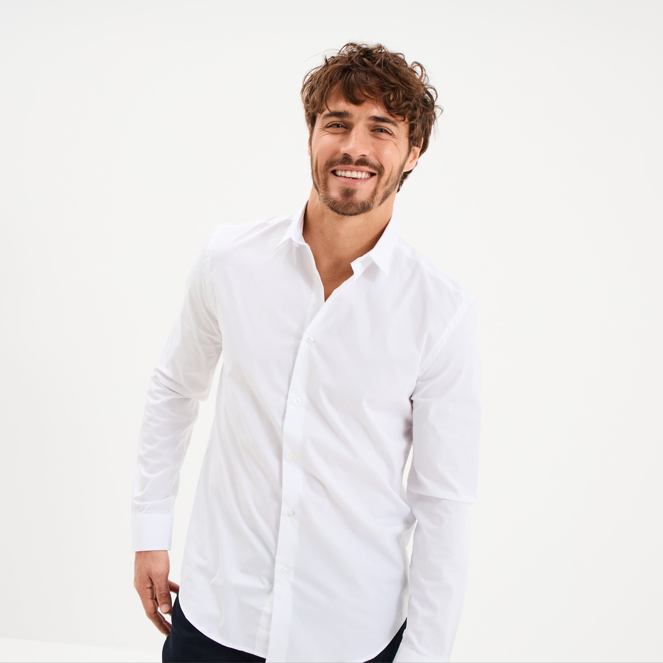 Chemise stretch manches longues blanc homme