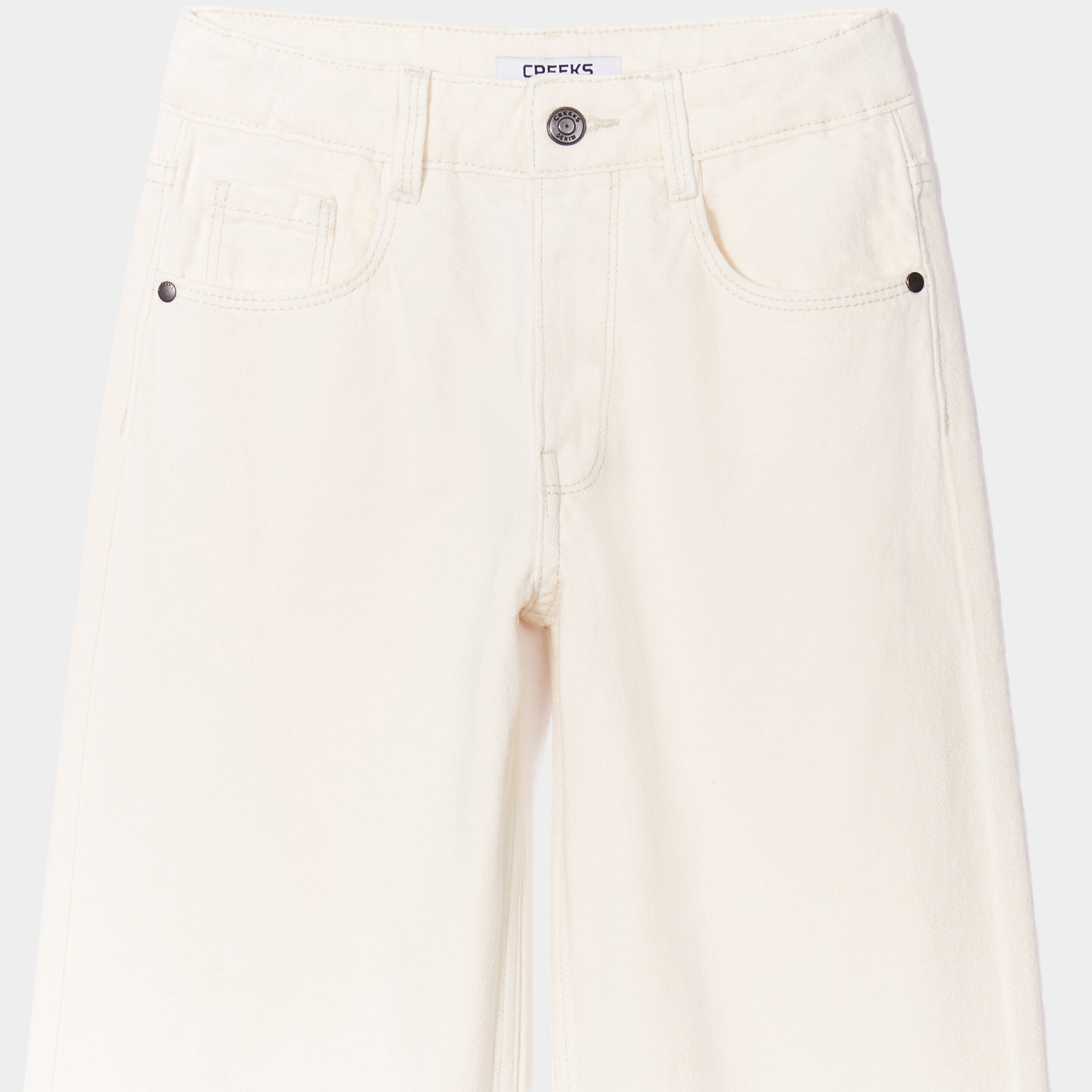 Pantalon large 5 poches coton creme fille