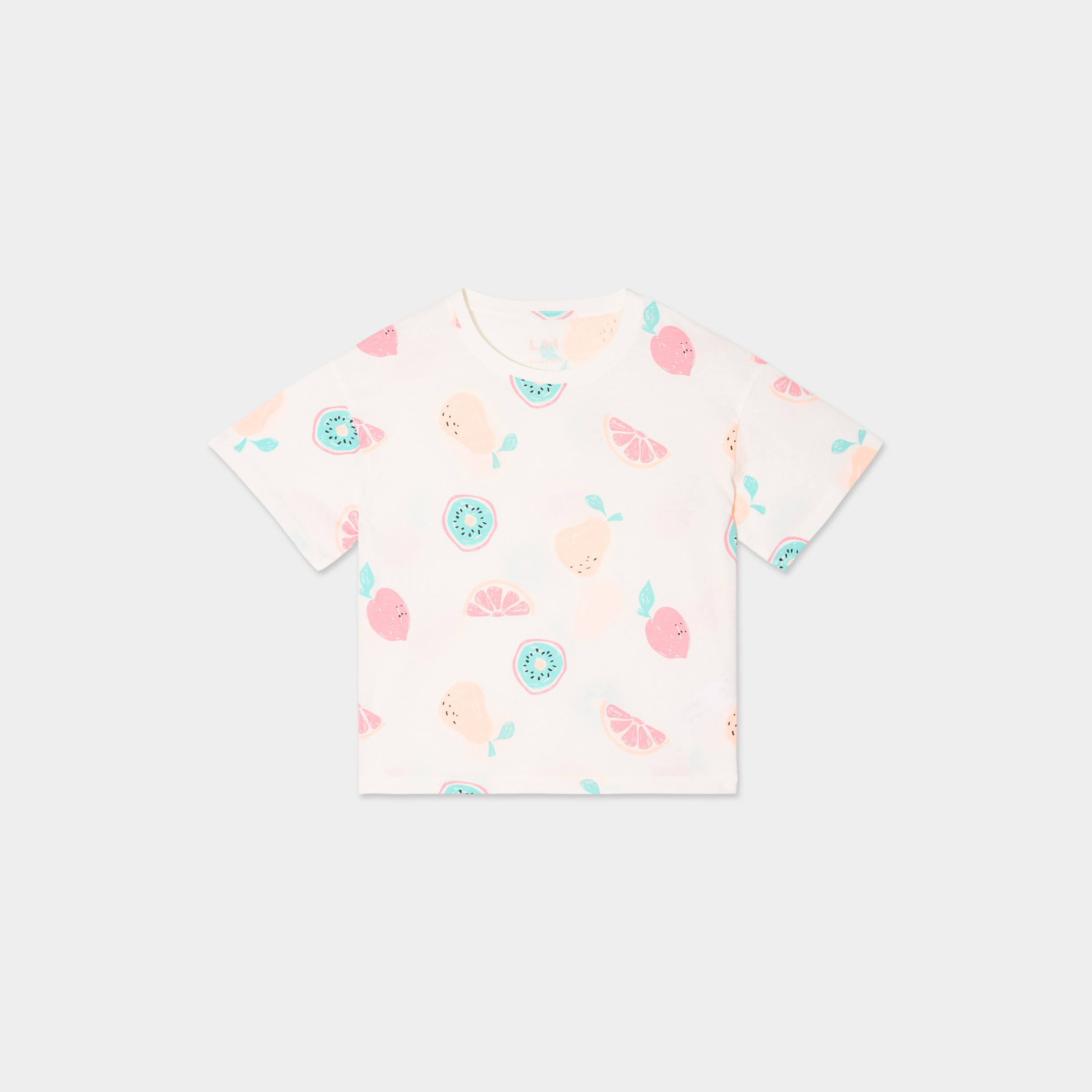 T-shirt col rond manches courtes coton ecru fille