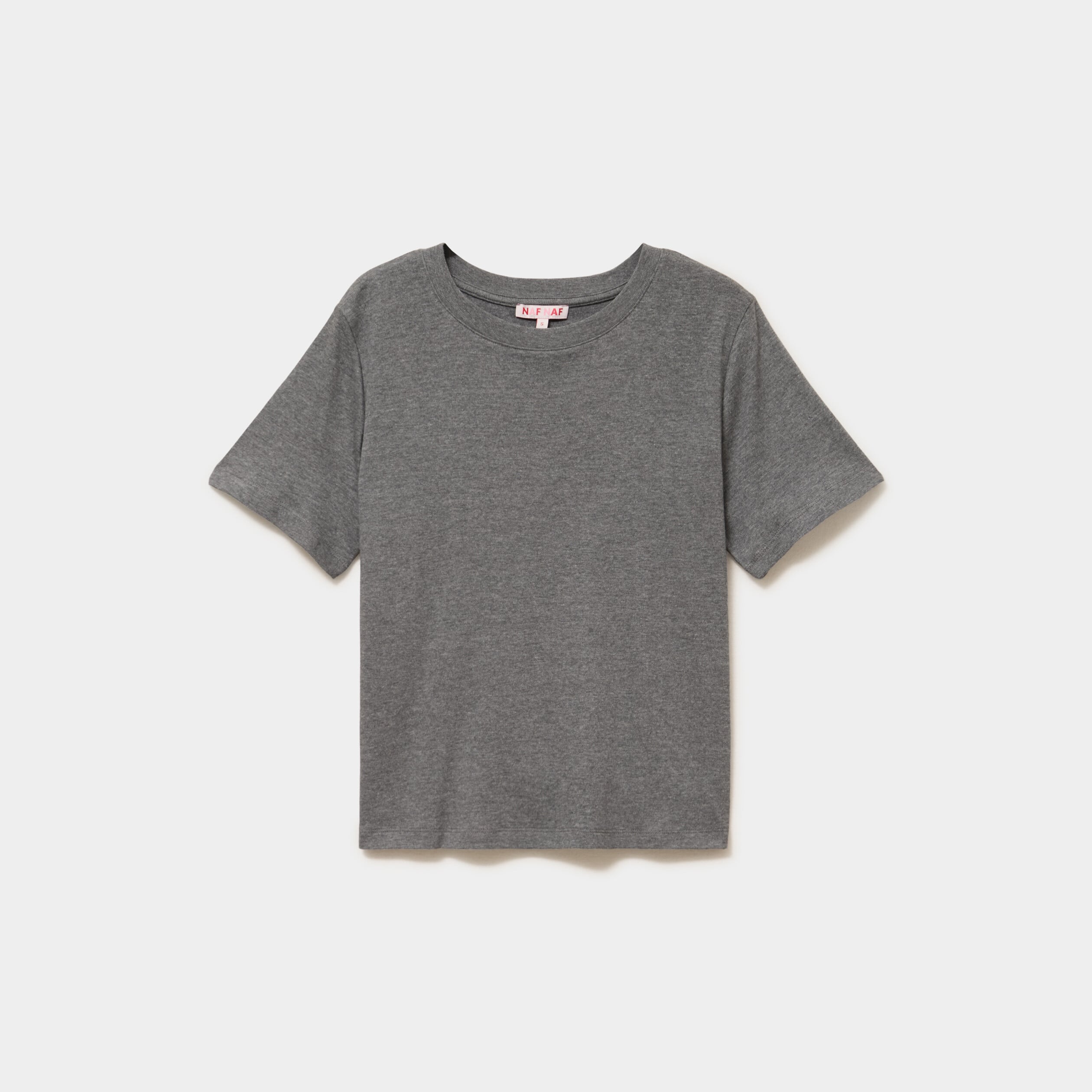 T-shirt manches courtes col rond coton gris femme