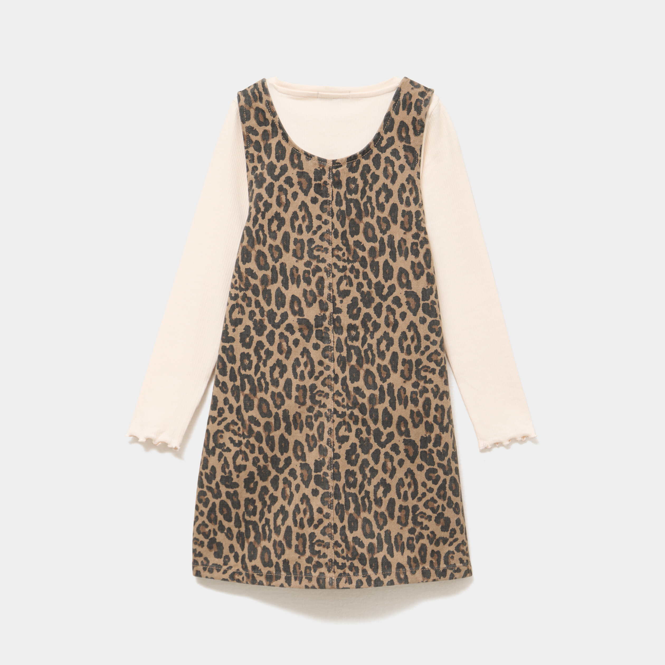 Ensemble t-shirt et robe trap&egrave;ze coton marron fille