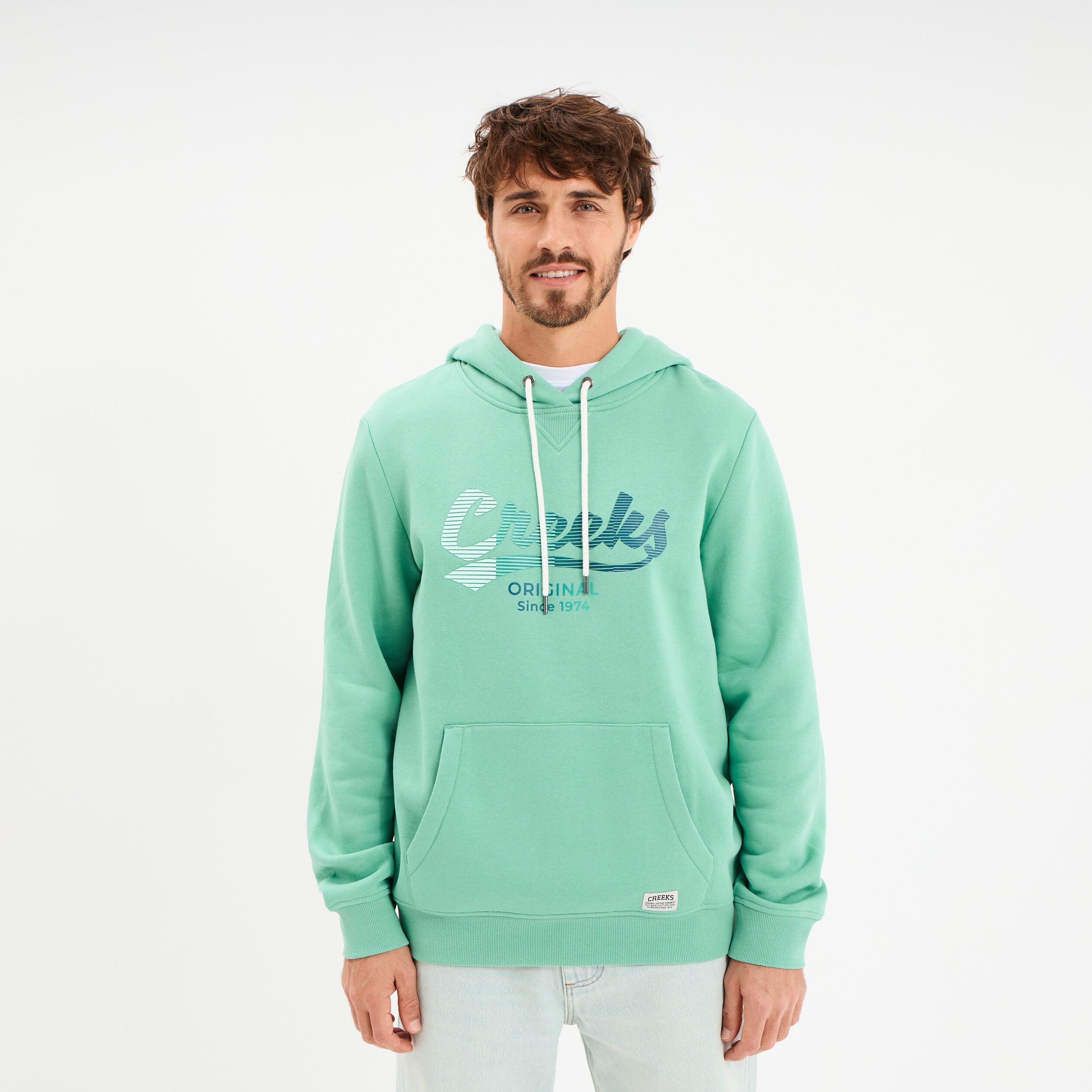 Sweat hoodie molleton1 poche vert menthe homme