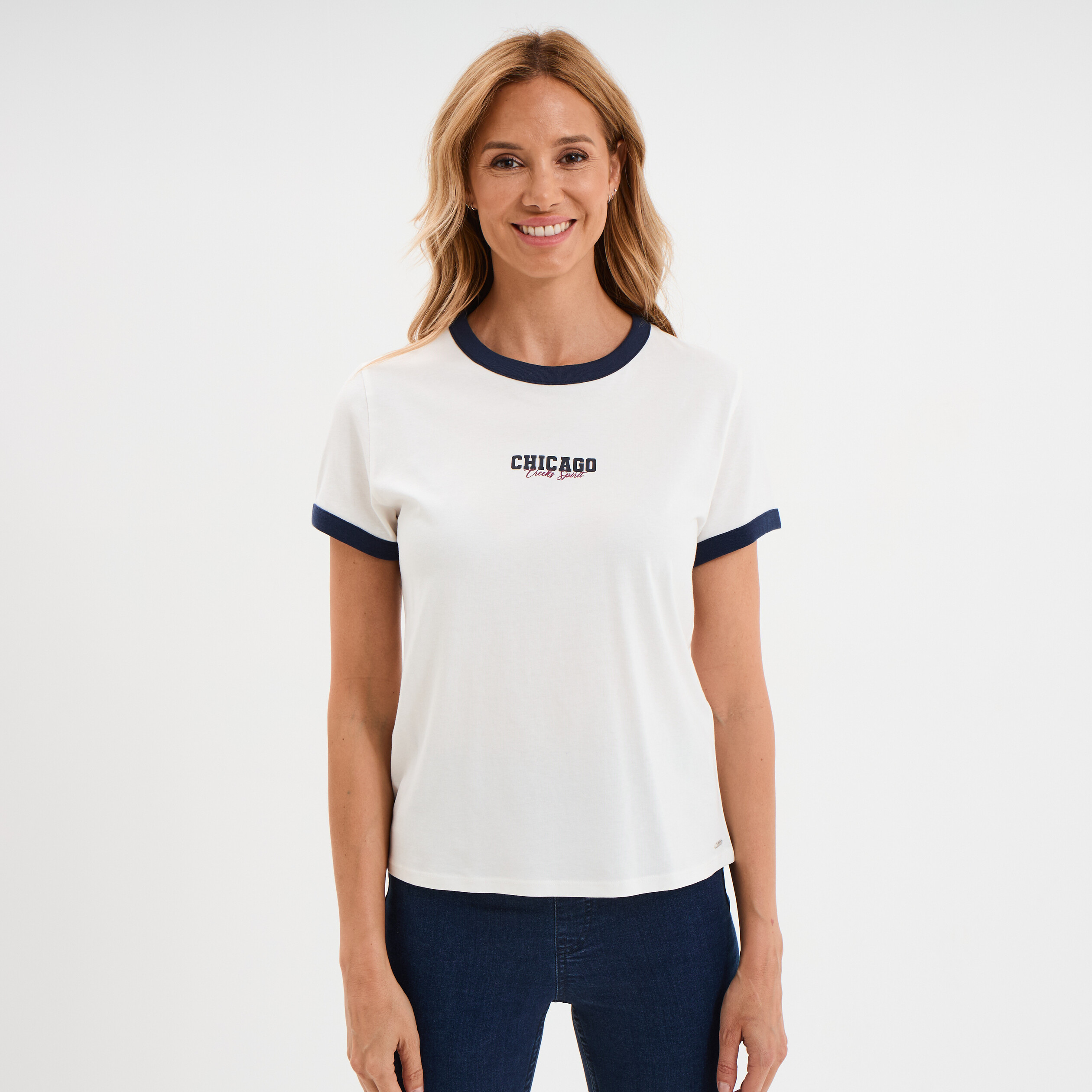 T-shirt col rond manches courtes coton blanc femme