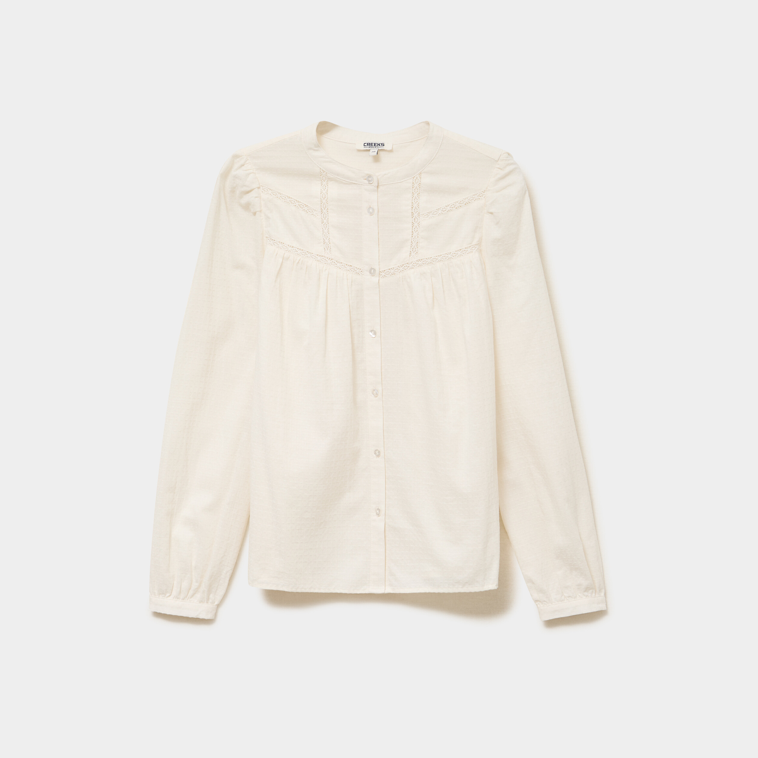 Blouse droite manches longues coton ecru femme