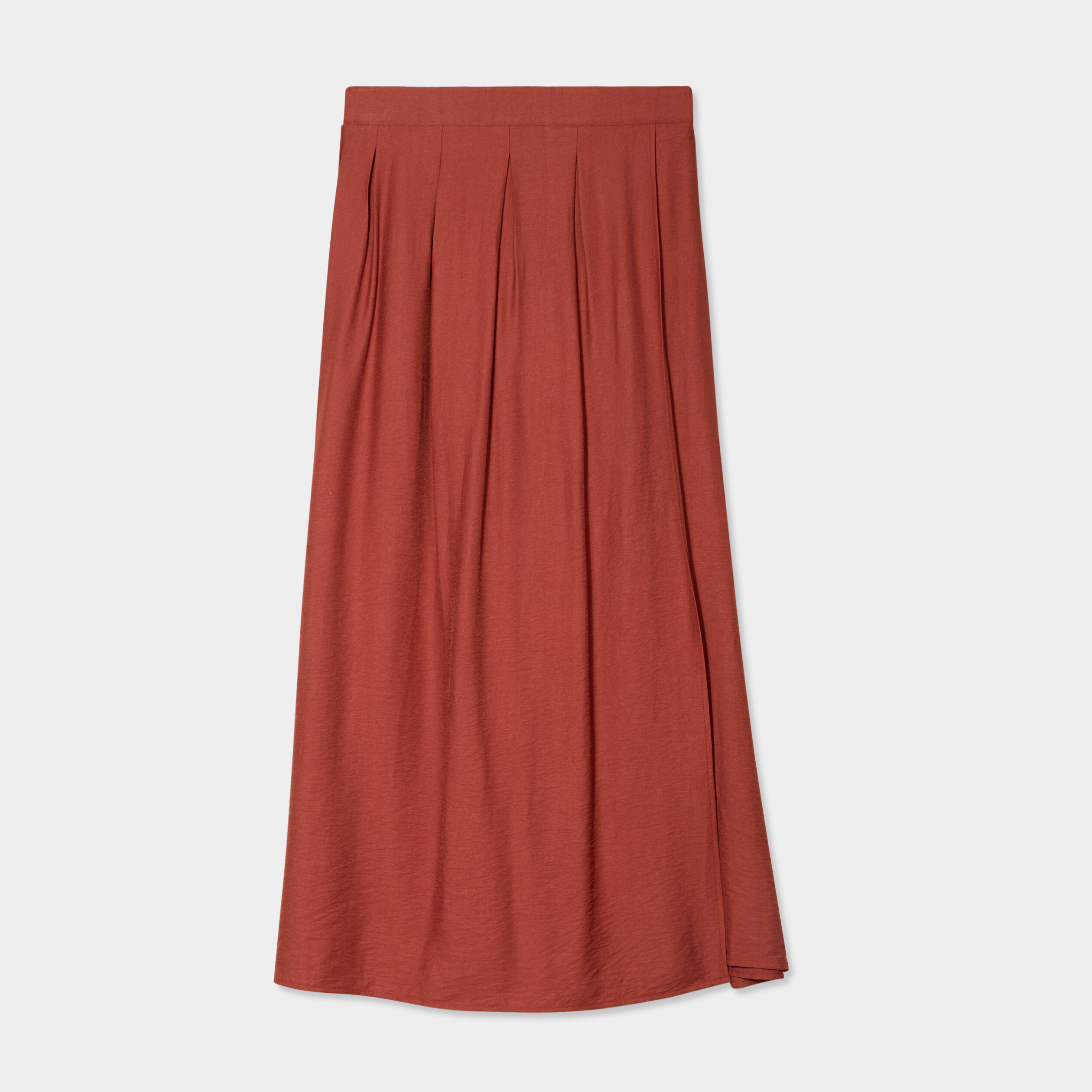 jupe longue fendue evasee plis creux marron cognac femme Jupe longue fendue évasée plis creux marron cognac femme