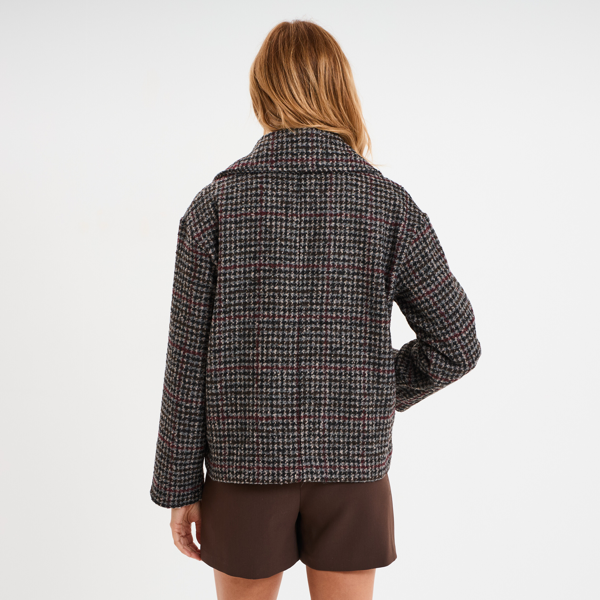 Manteau court double boutonnage multicolore femme
