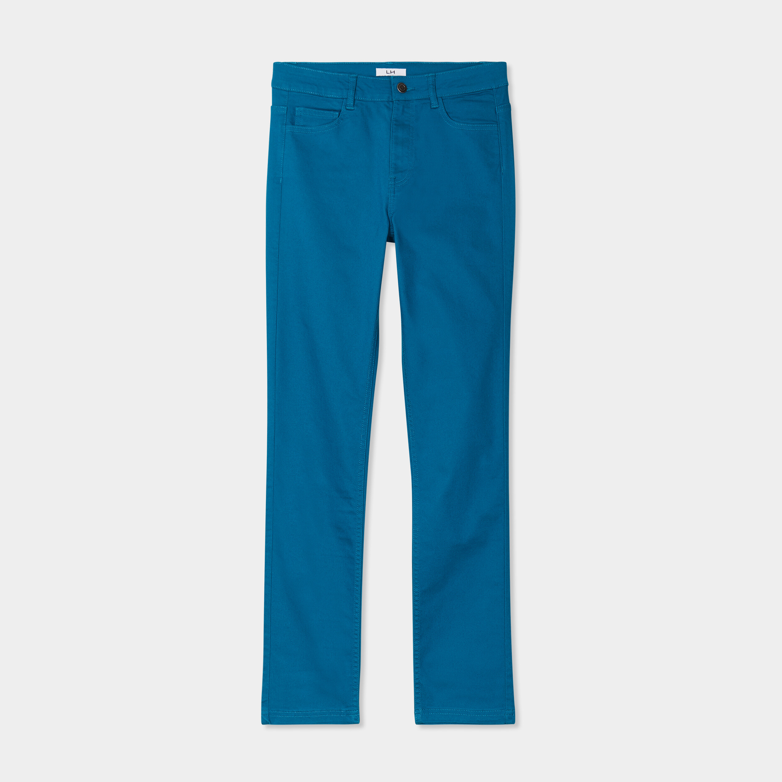 pantalon slim en coton elasthanne bleu canard femme Pantalon slim en coton elasthanne bleu canard femme