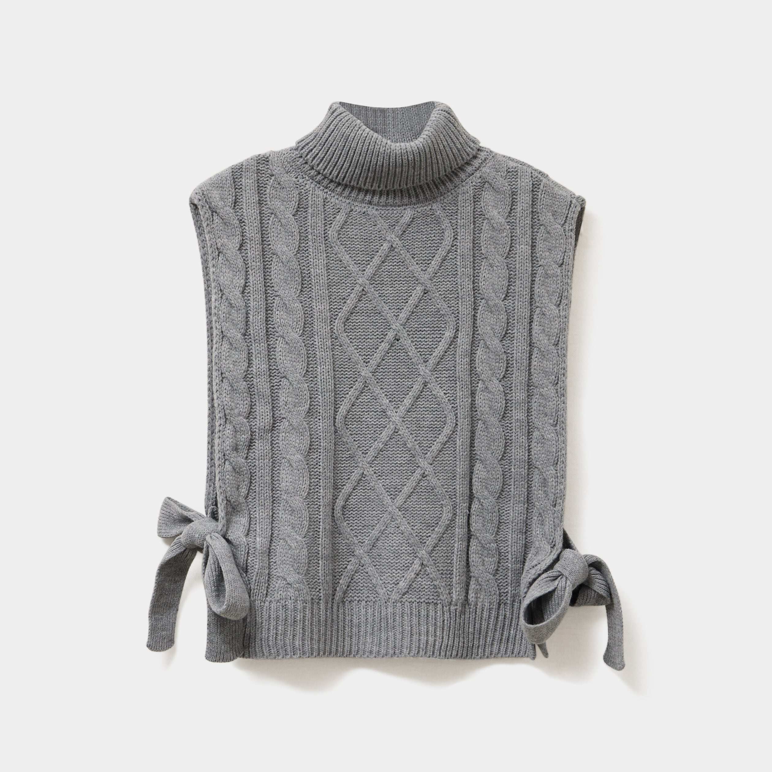 Pull poncho col roul&eacute; sans manches gris femme