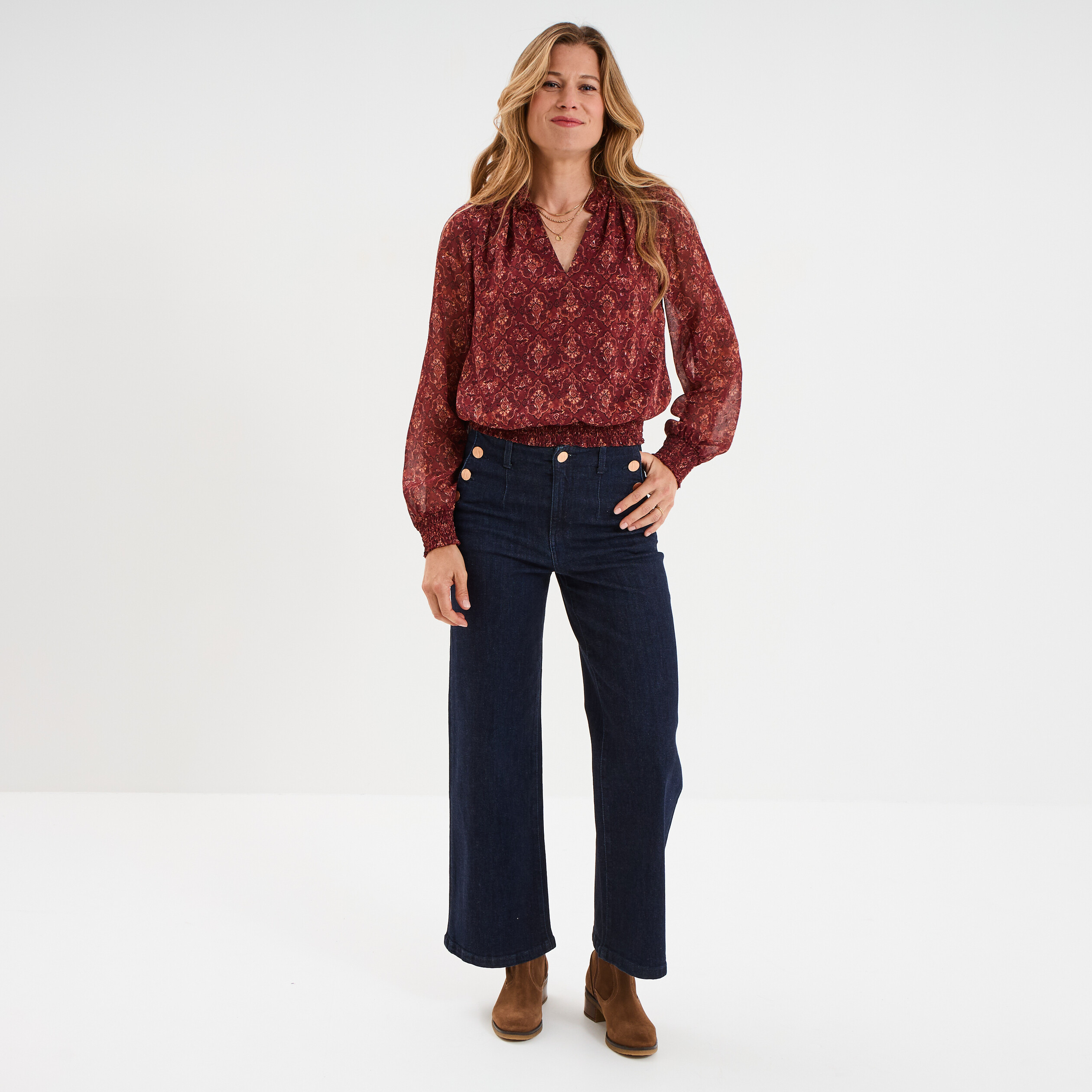 Combinaison Femme Manches Longues Boutonnée - Taille élastiquée Et Poches - Polyester Décontracté - Multi-occasions
