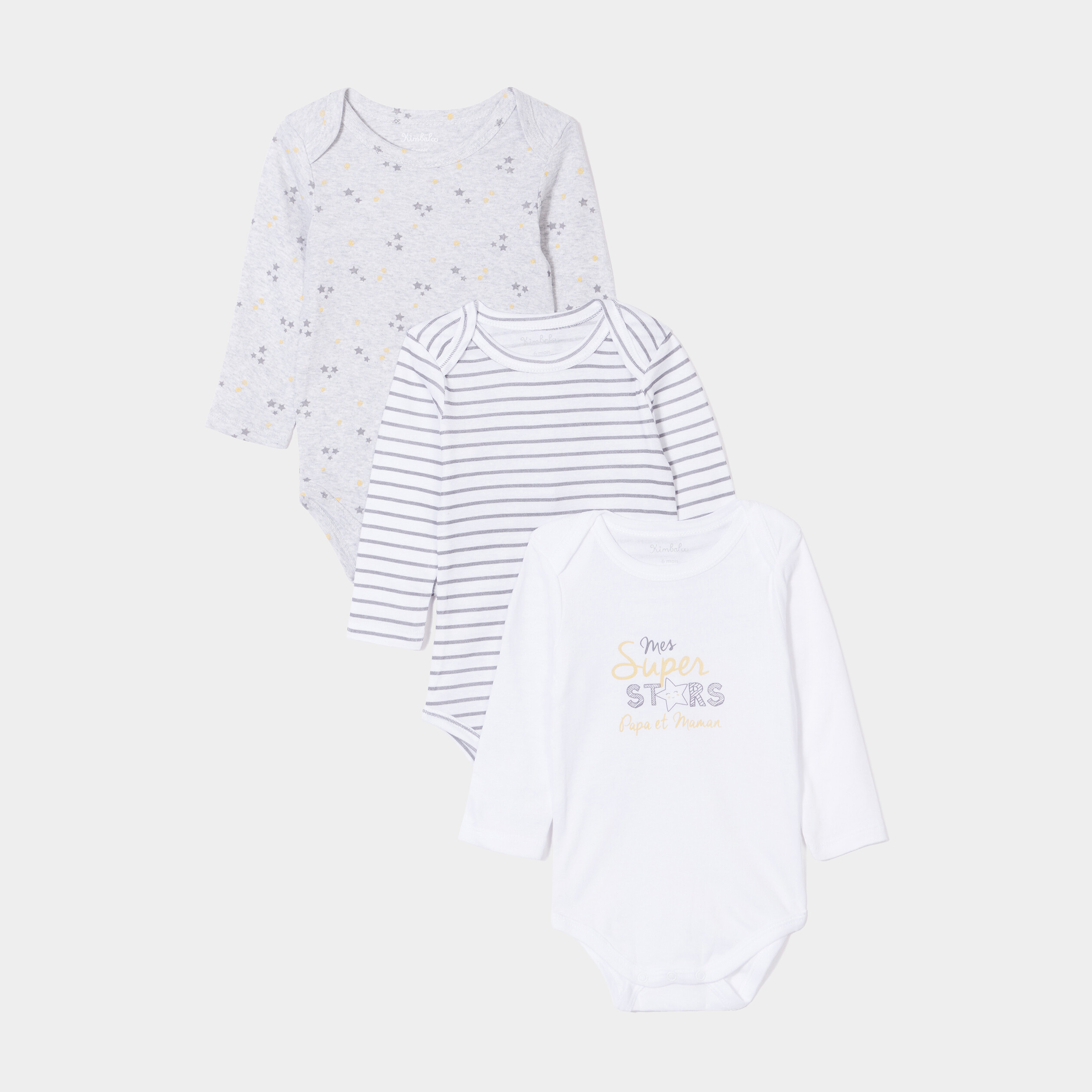 Lot 3 bodies US coton manches longues blanc b&eacute;b&eacute;