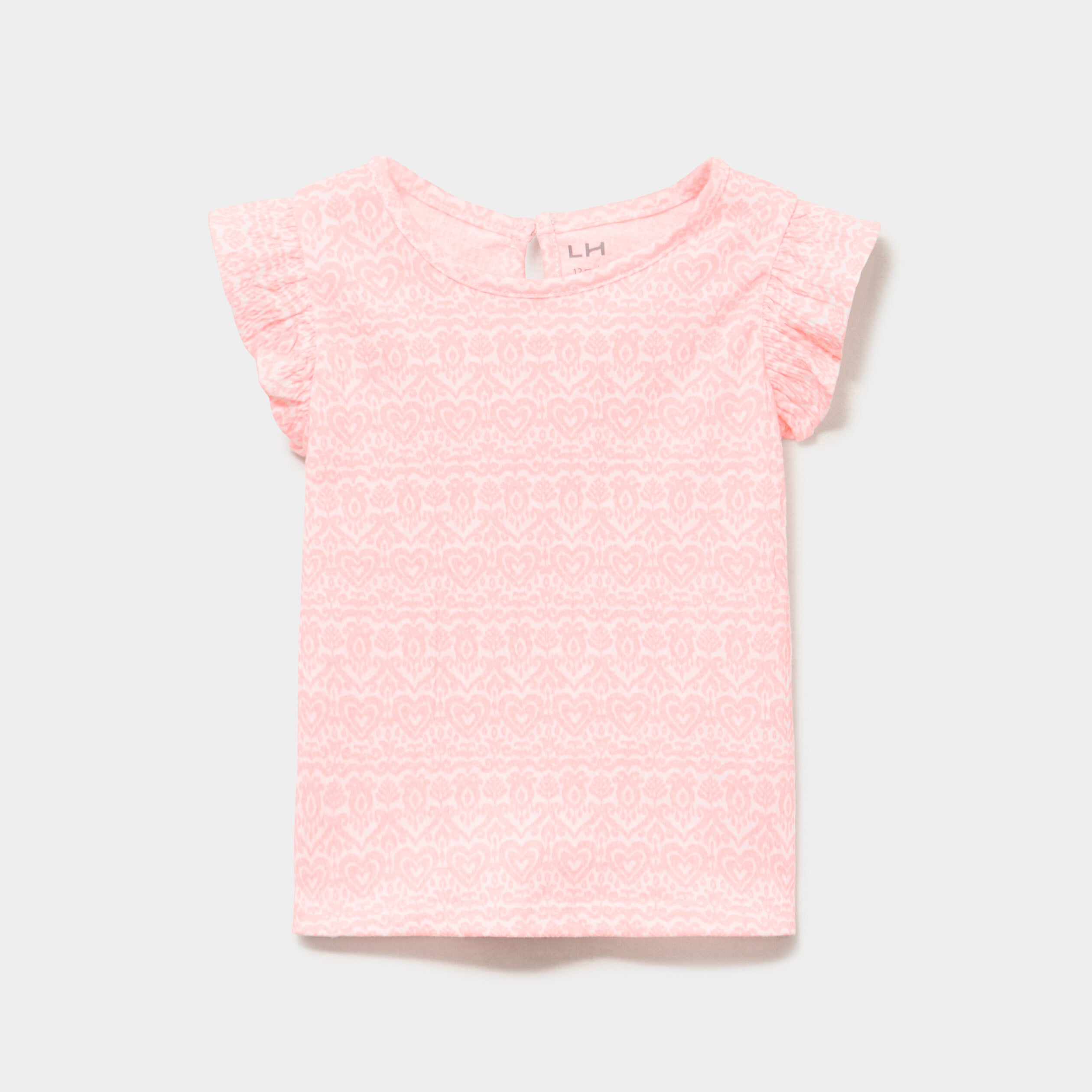 T-shirt relief&eacute; manches volants coton rose fluo b&eacute;b&eacute; fille