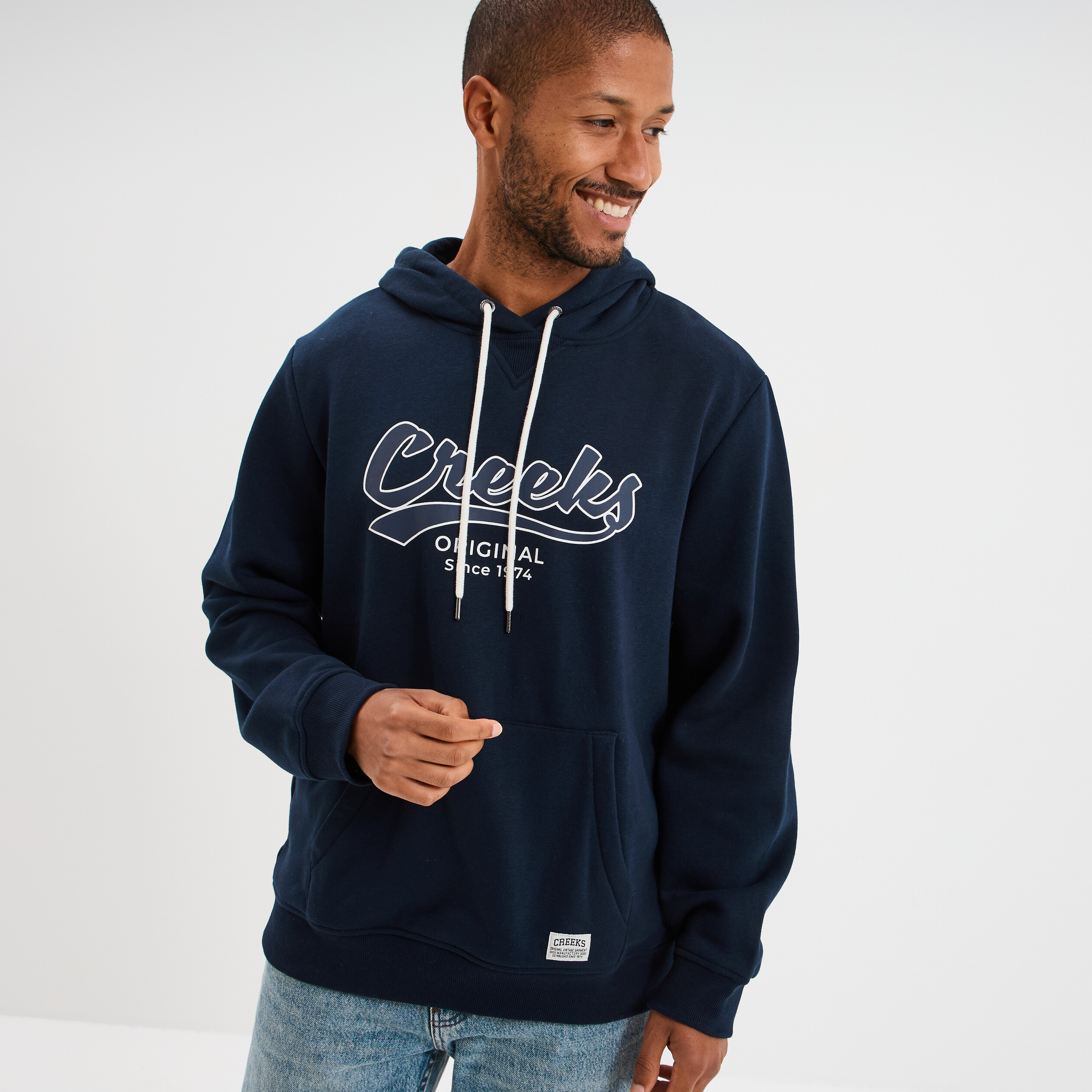 Sweat hoodie molleton 1 poche bleu marine homme