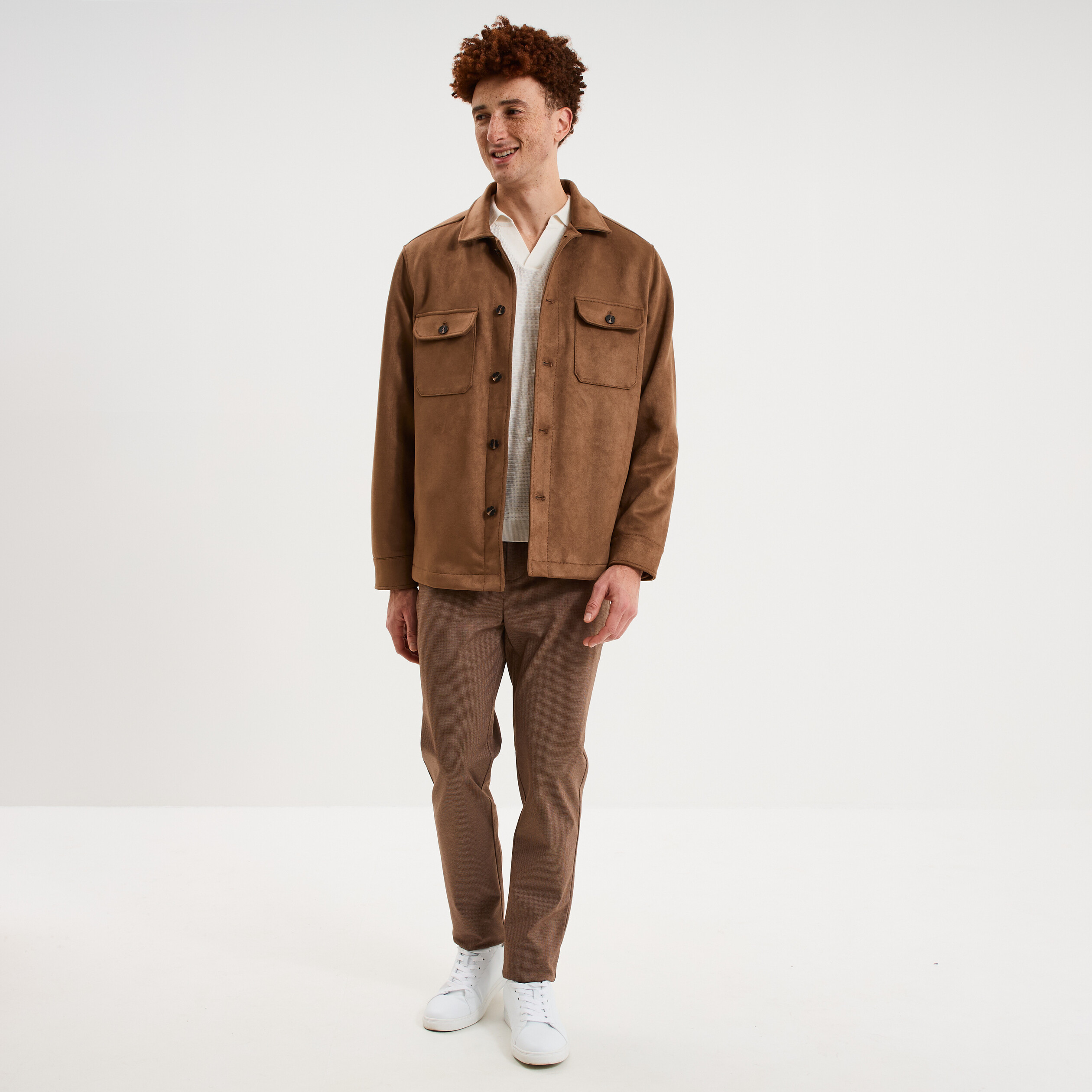 Surchemise droite en su&eacute;dine camel homme
