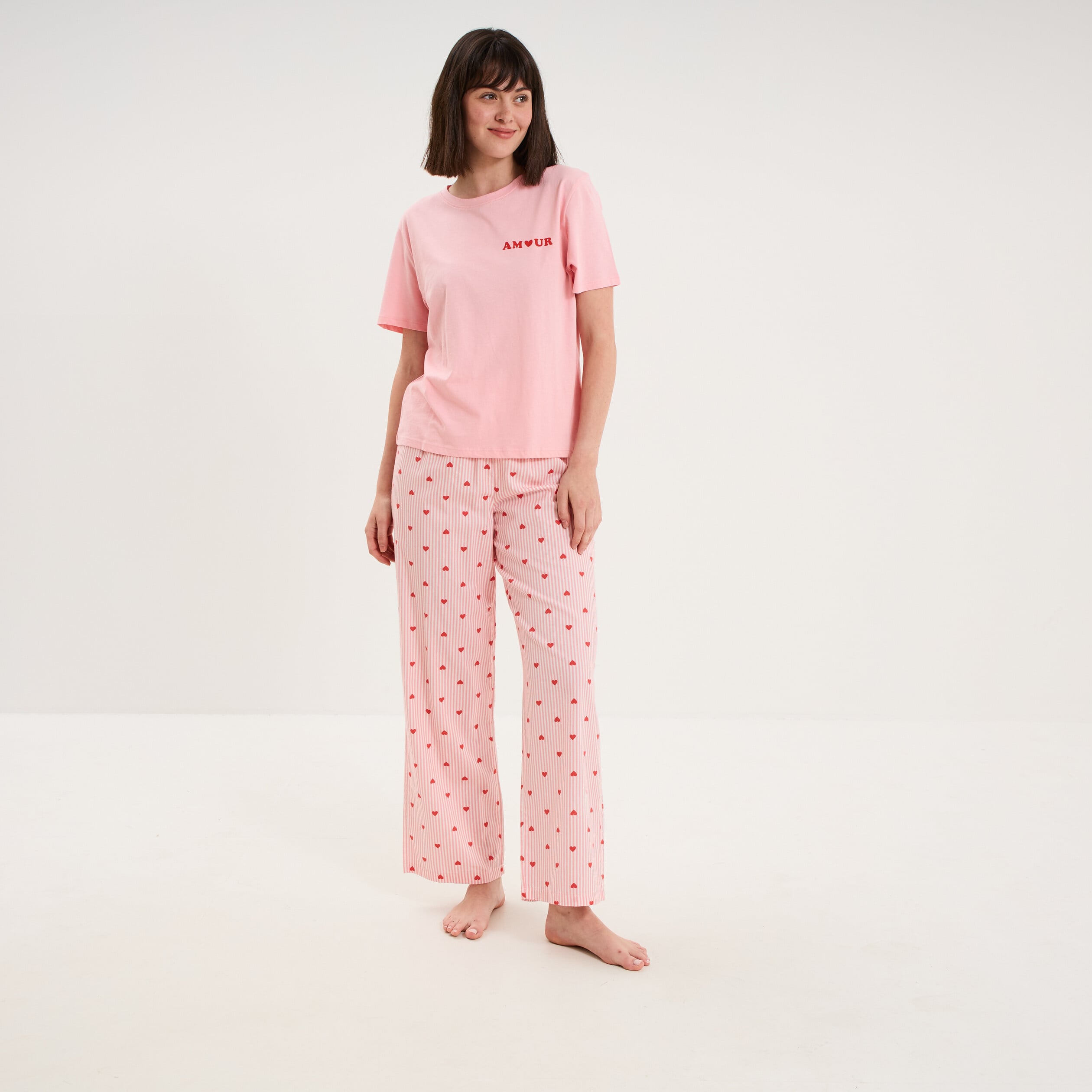 T-shirt col rond manches courtes coton rose femme