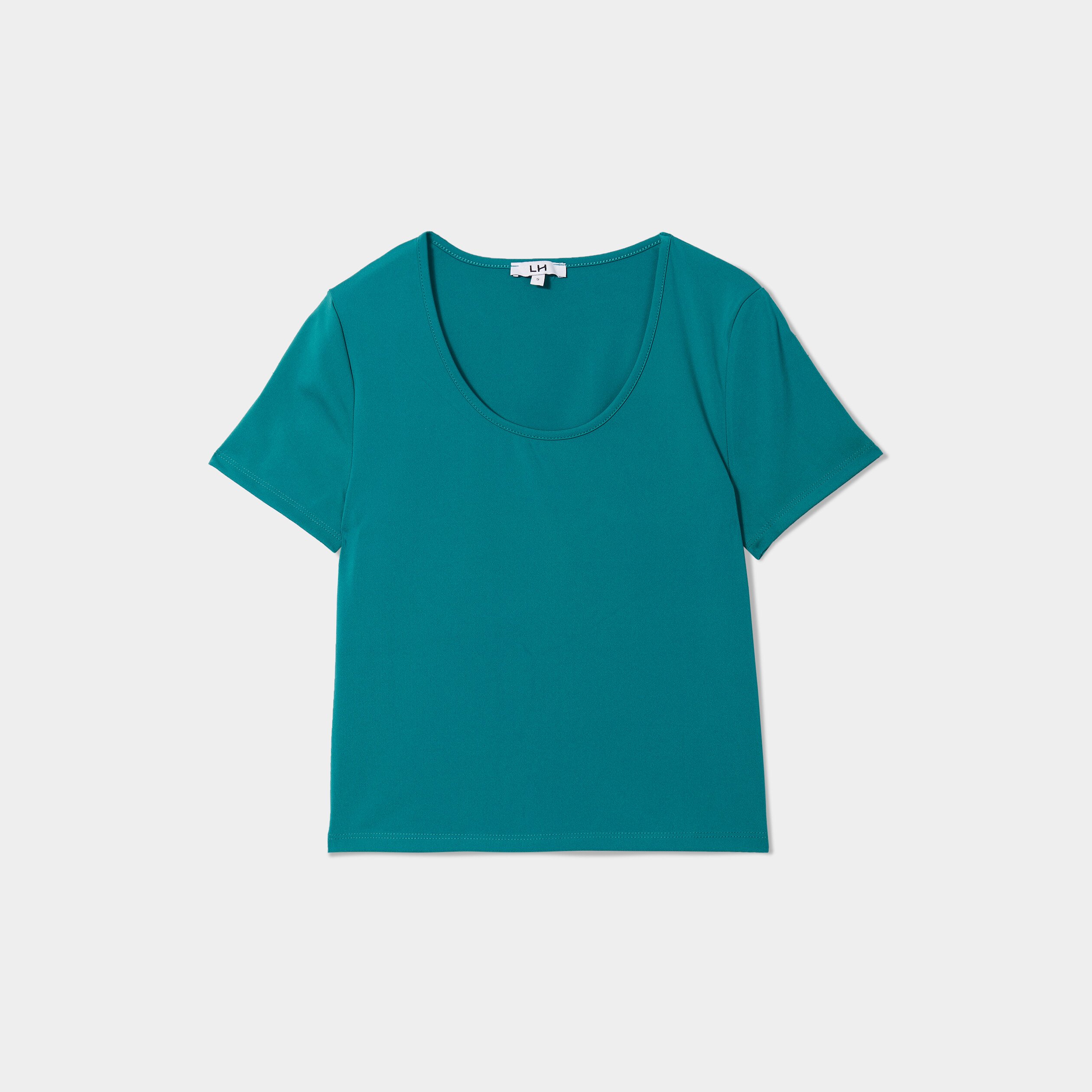 t shirt cropped cintre col rond vert emeraude femme T-shirt cropped cintré col rond vert émeraude femme